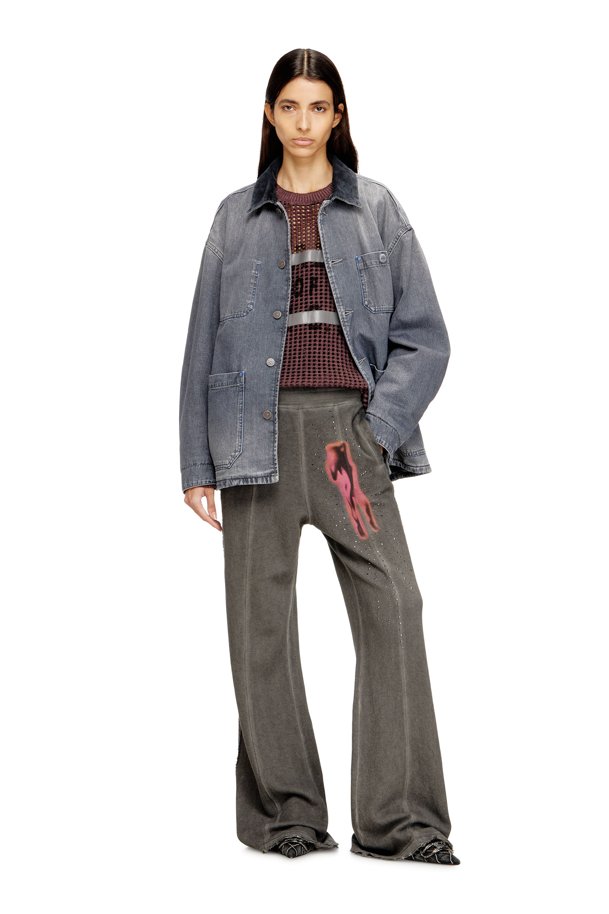 Diesel - D-STACK-U-L, Veste en jean style utilitaire avec col contrastant Mixte in Gris - 2