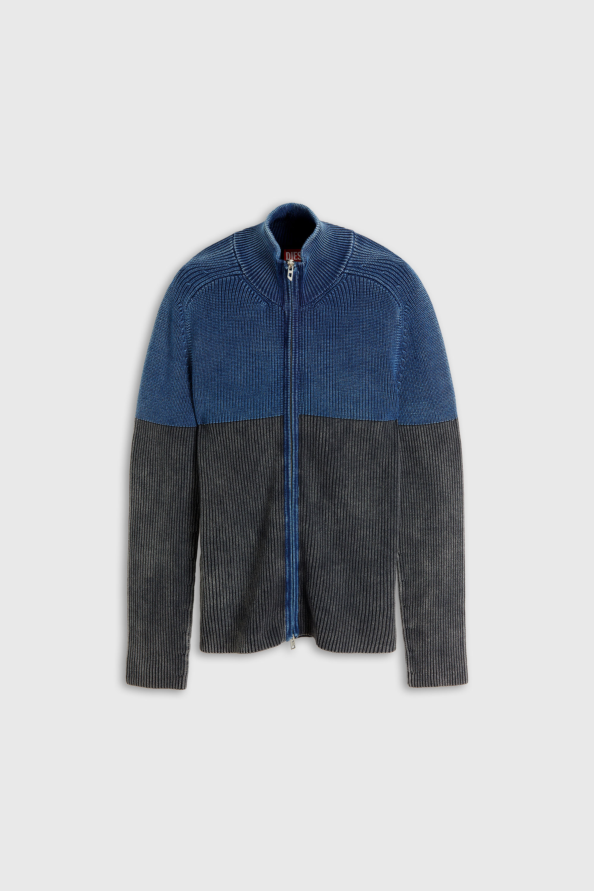 Diesel - K-HERMOS, Cardigan zipp&eacute; effet denim bicolore Homme in Polychrome - 2