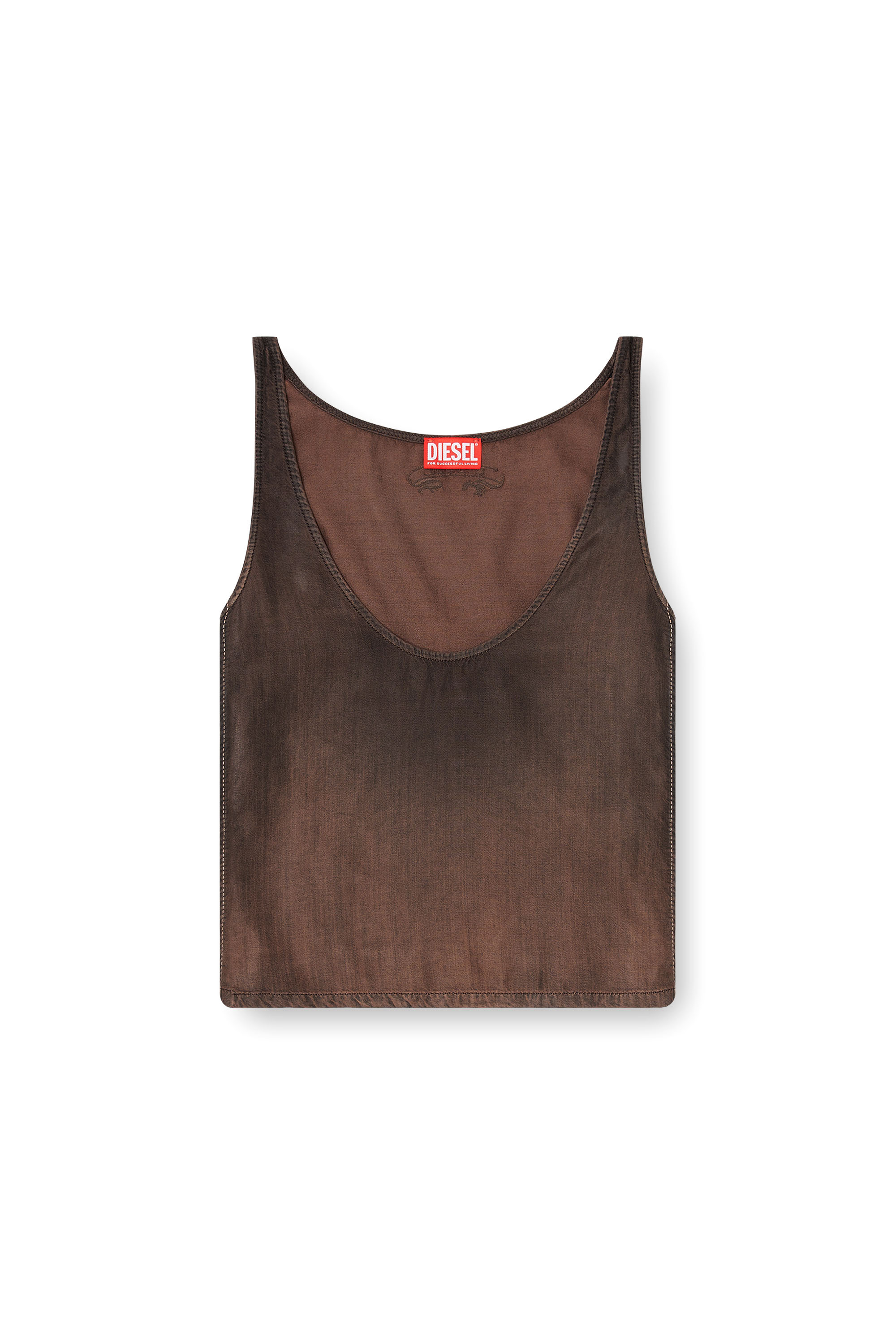 Diesel - DE-NORIAN-S, D&eacute;bardeur en denim enduit fluide Femme in Marron - 2