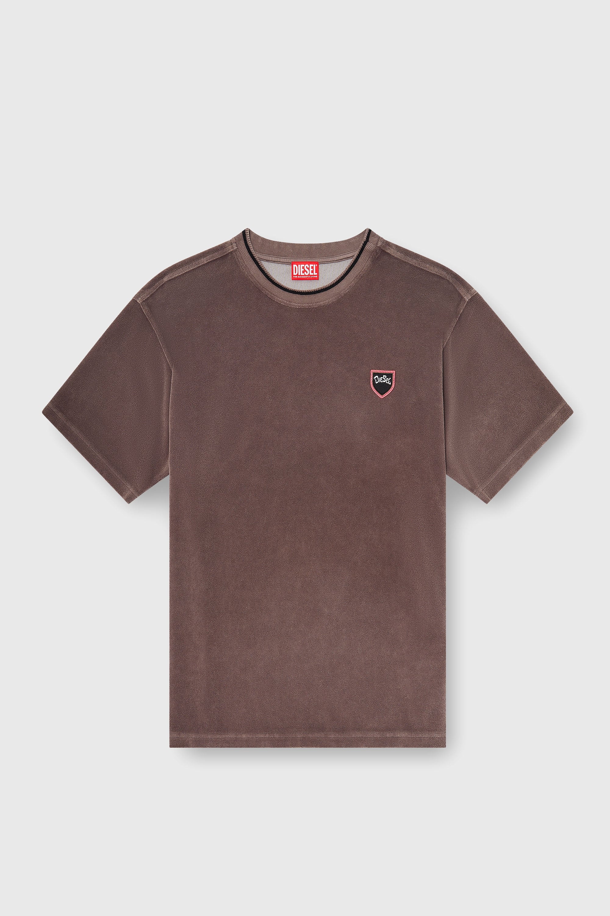 Diesel - T-SPONGY, T-shirt en chenille avec patch blason Homme in Marron - 2