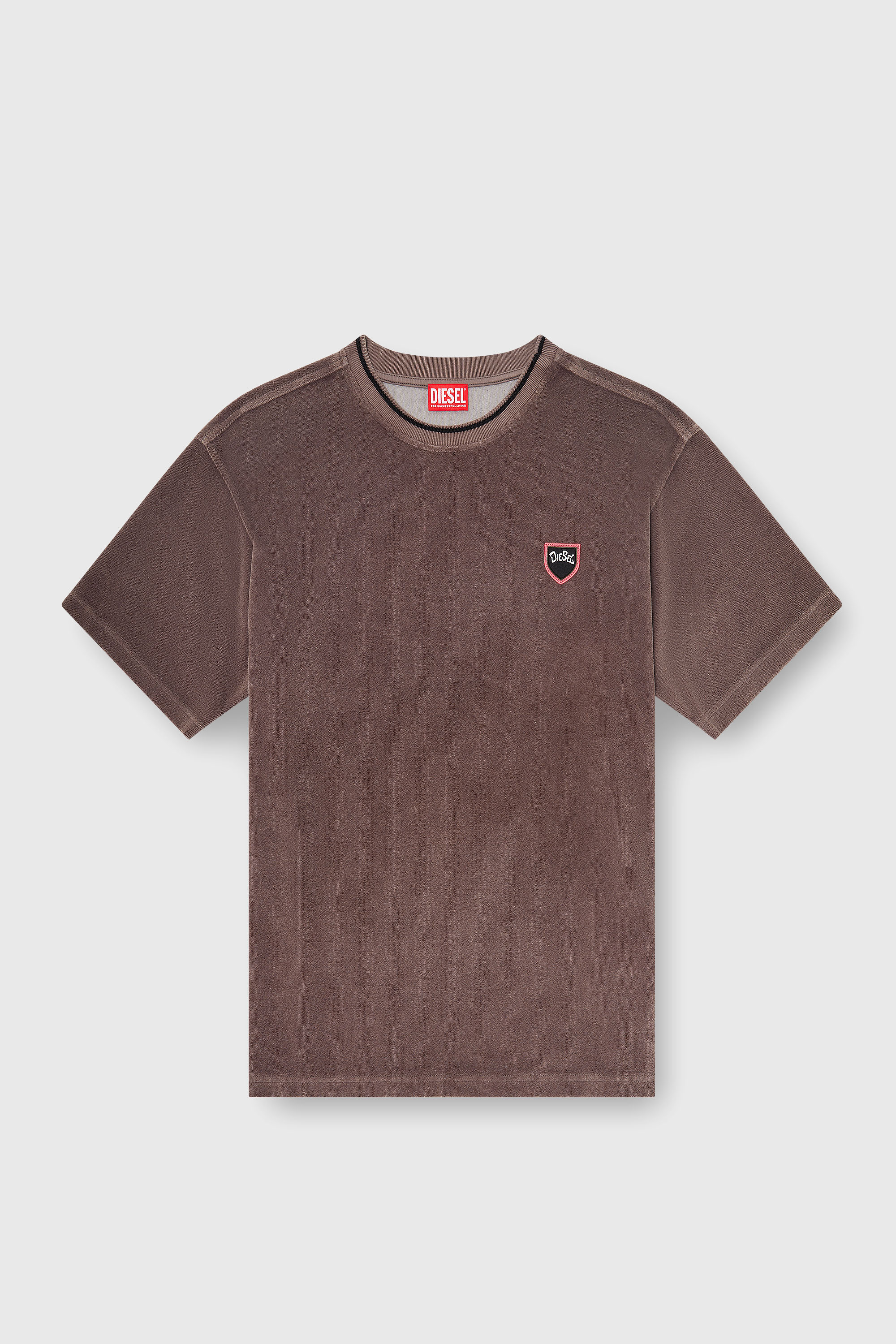 Diesel - T-SPONGY, T-shirt en chenille avec patch blason Homme in Marron - 2