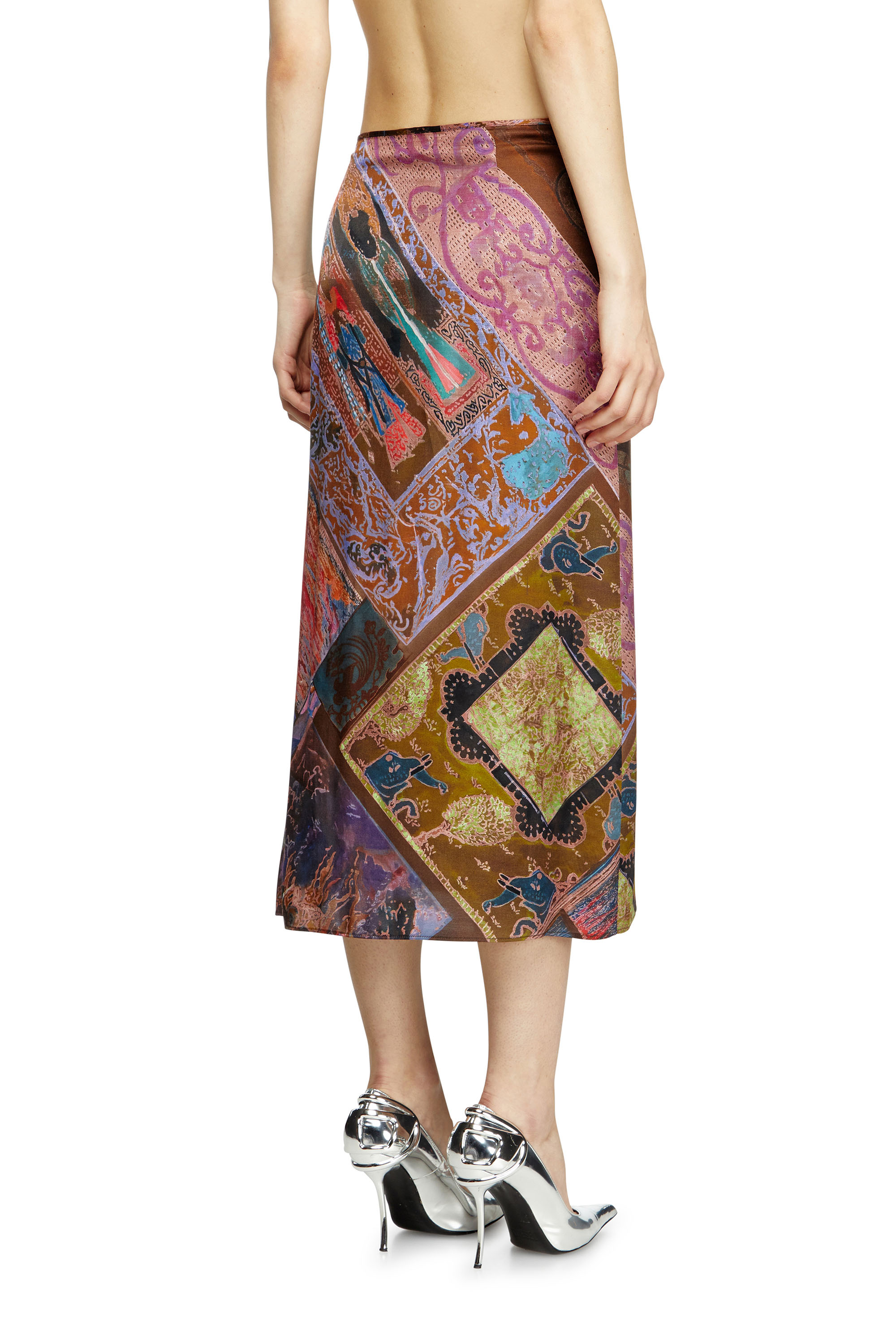 Diesel - O-RCHID, Jupe midi en viscose avec imprimé héraldique Femme in Marron - 4