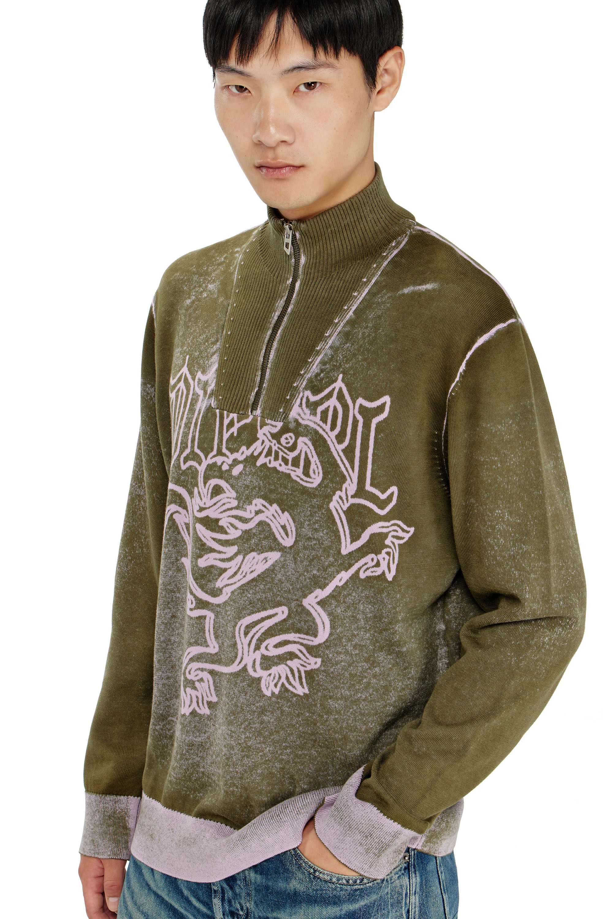 Diesel - K-LAUTARE, Pull-over zipp&eacute; trait&eacute; avec motif griffin Homme in ToBeDefined - 5