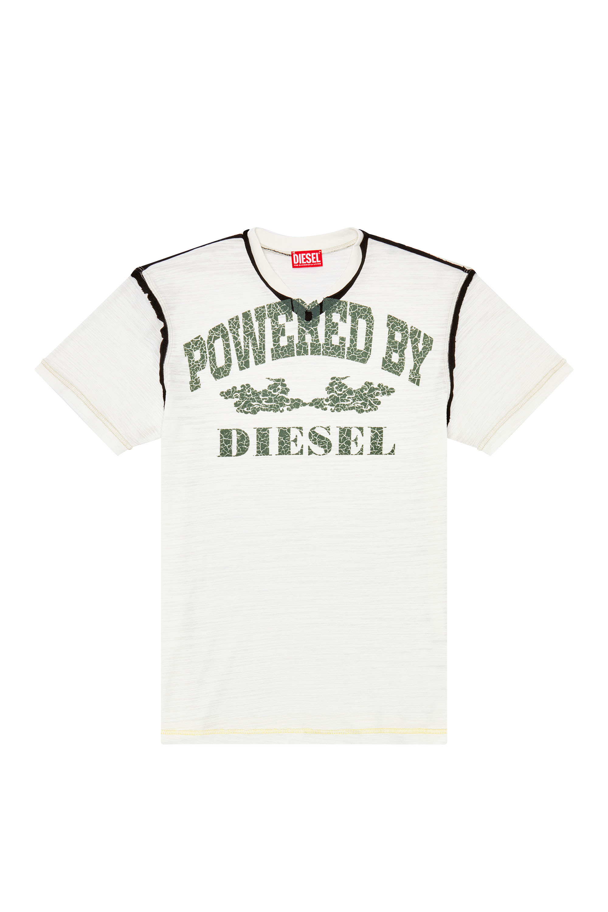 Diesel - T-DIEGOR-V-RAW, T-shirt avec col en V en jersey flammé inside-out Homme in Blanc - 3