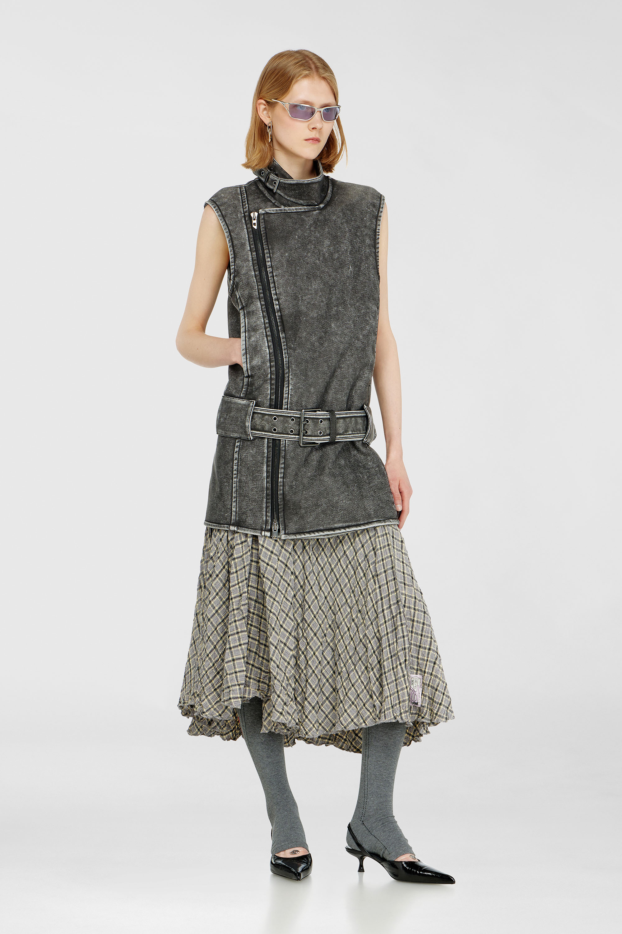 Diesel - D-IKE, Robe mini style biker avec ceinture Femme in Gris - 1