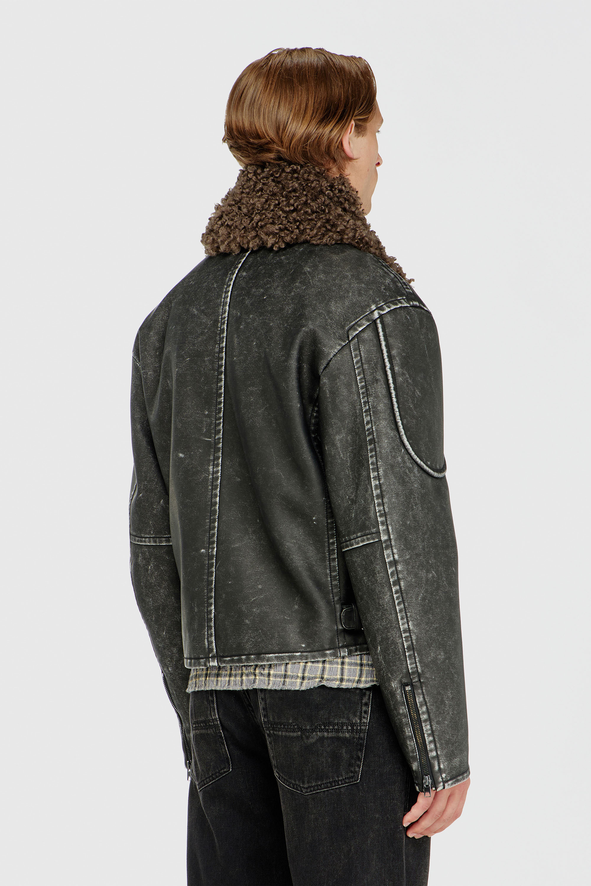 Diesel - W-ALEX, Veste biker avec col amovible Homme in Gris - 4