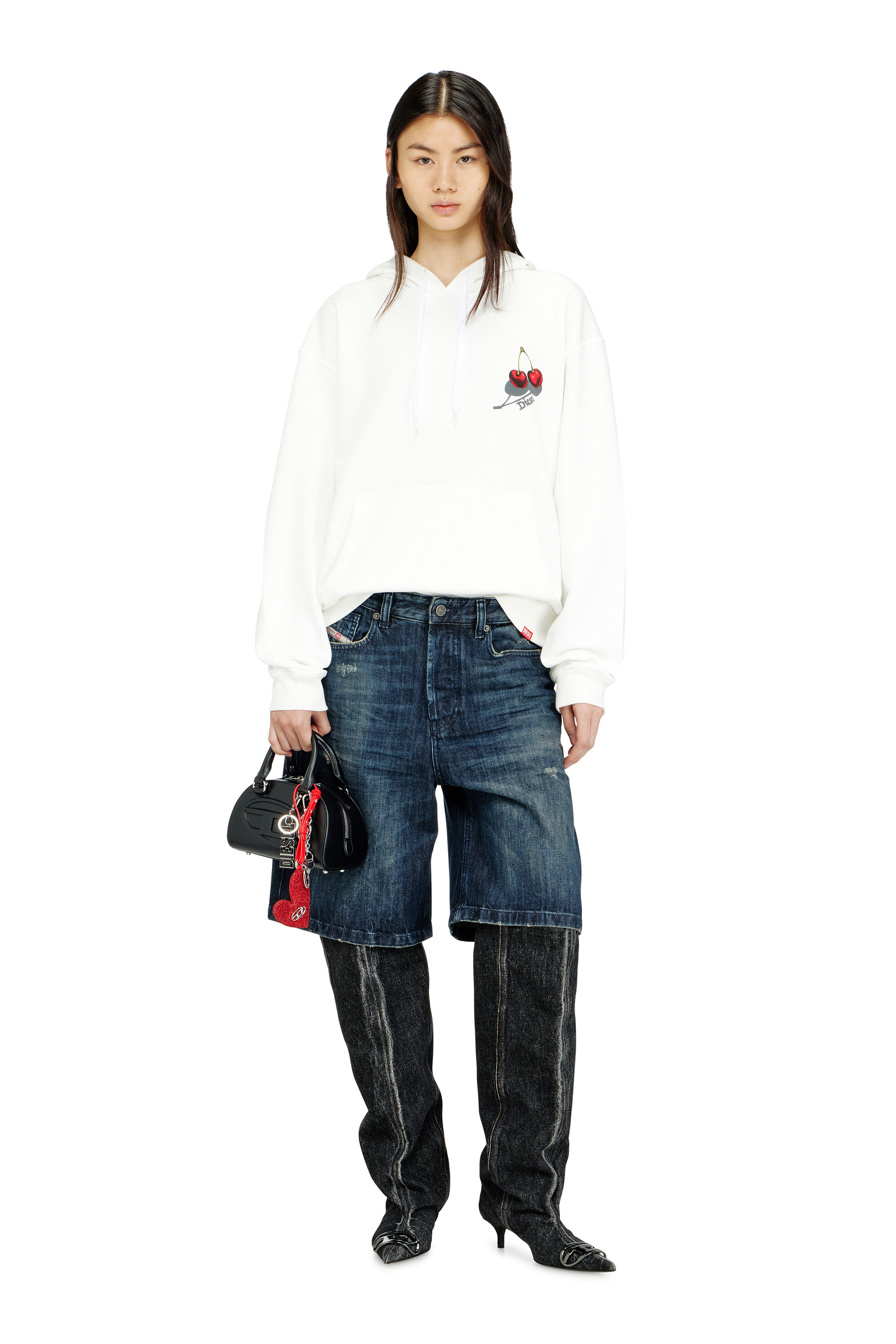 Diesel - SV-S-NORM-HOOD-CHER, Sweat &agrave; capuche en coton avec motif cerise Mixte in Blanc - 6