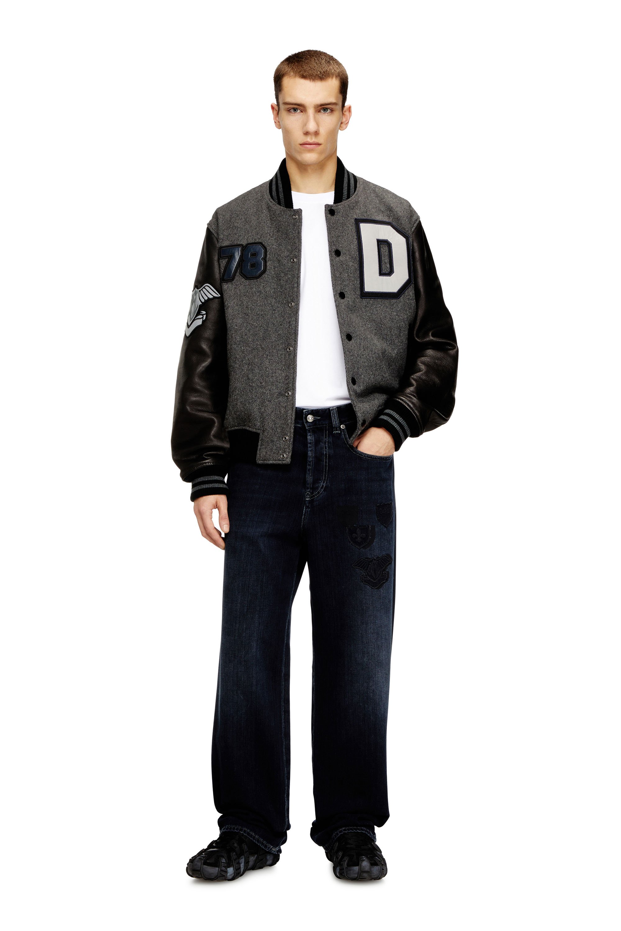 Diesel - L-ARRY-CP, Bomber court en laine et cuir Homme in Polychrome - 2
