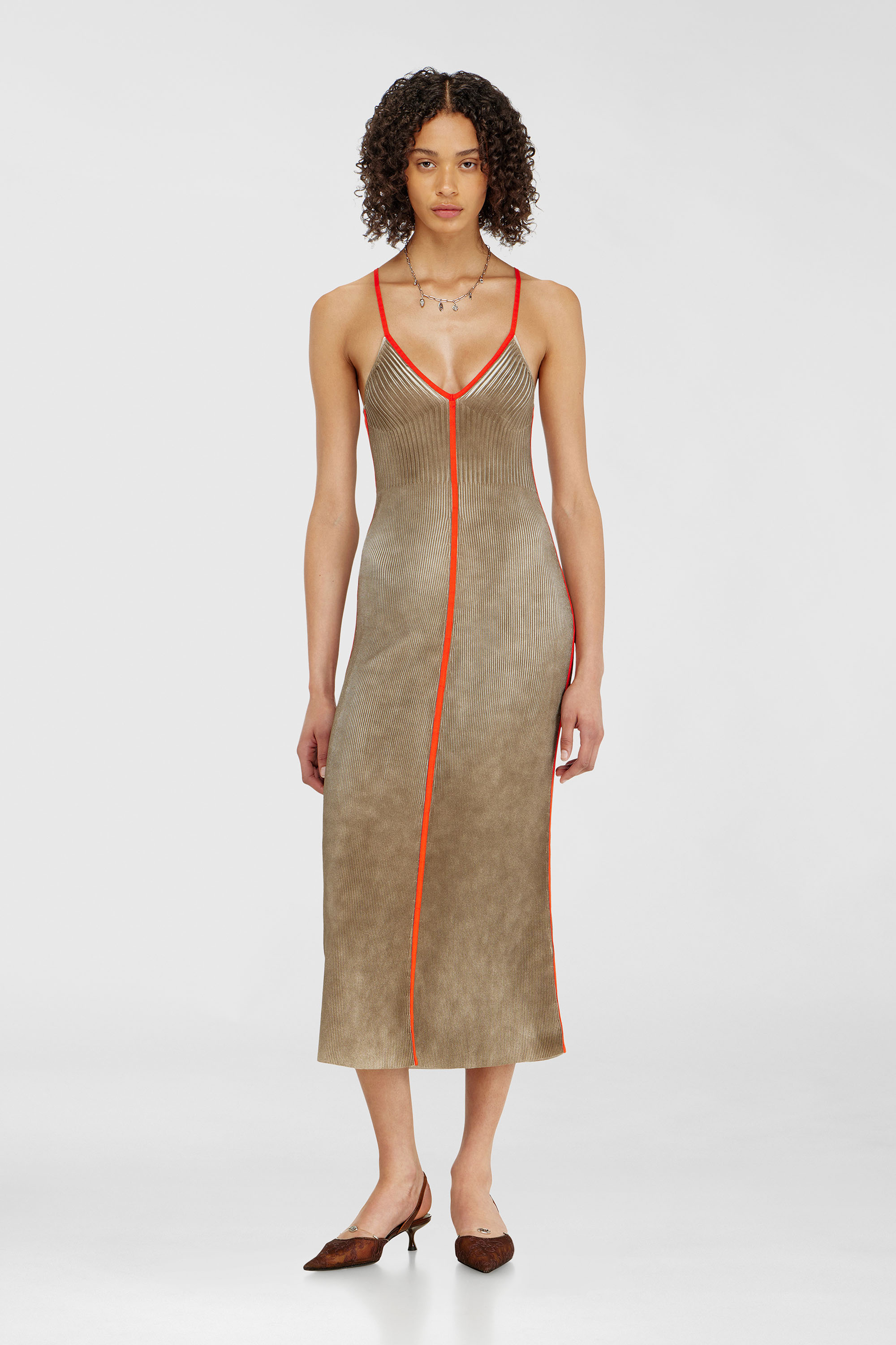 Diesel - M-SARMELA, Robe midi en maille c&ocirc;tel&eacute;e avec bandes contrast&eacute;es Femme in Polychrome - 3