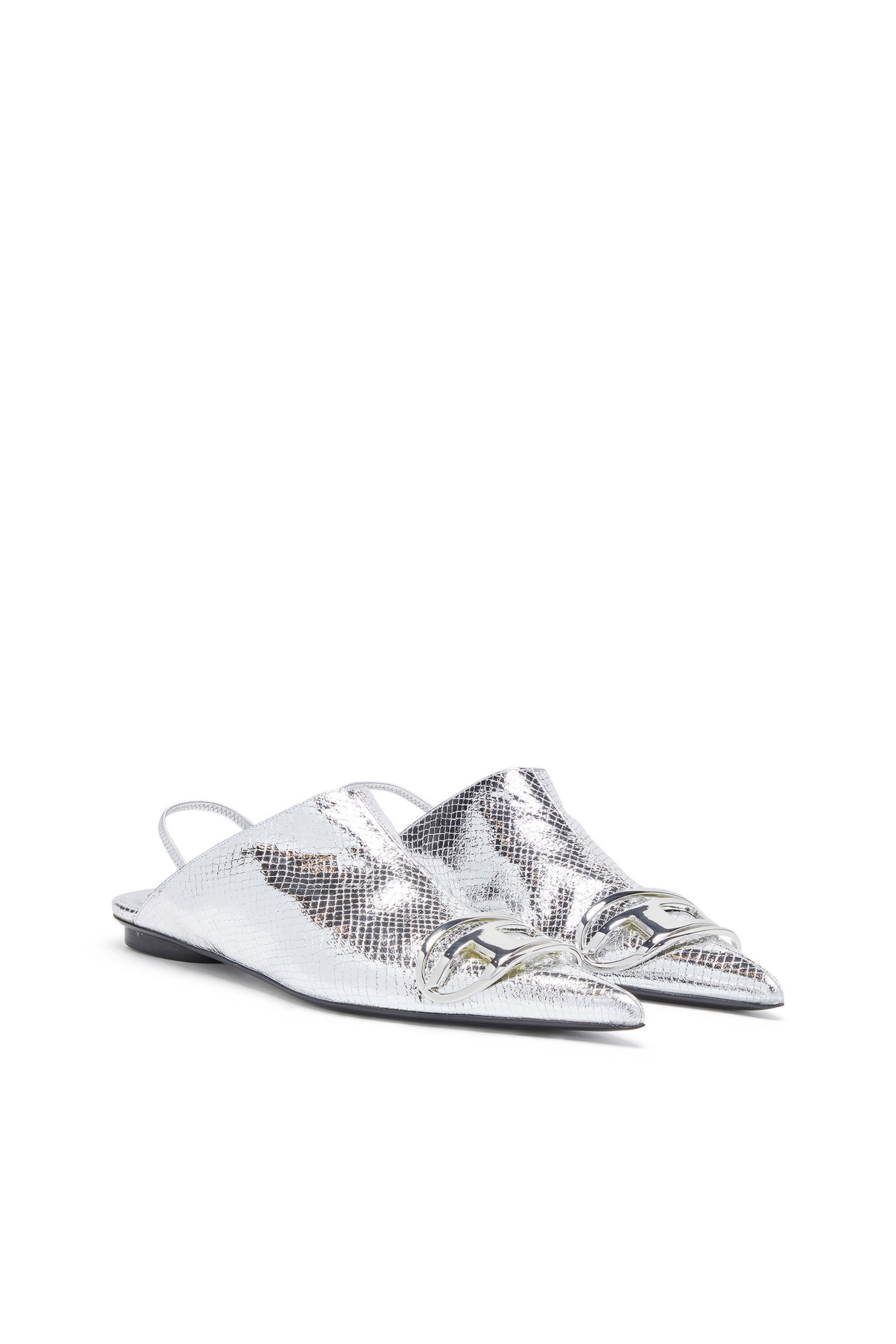 Diesel - D-VENUS B, D-Venus-Mules à bride arrière vernies effet serpent Femme in Gris argenté - 2