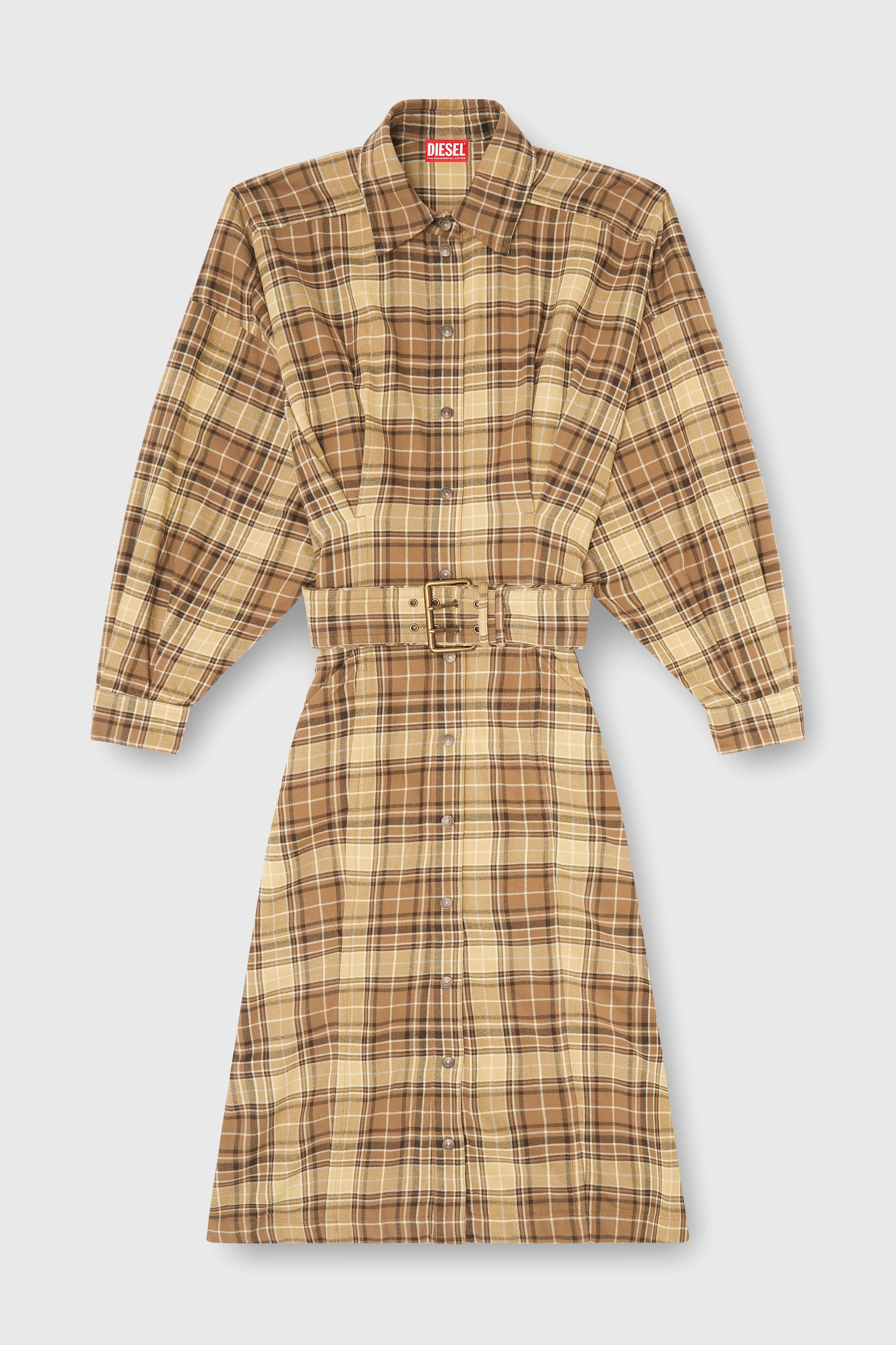 Diesel - D-EDALUS, Robe midi en flanelle &agrave; carreaux avec large ceinture Femme in Polychrome - 1