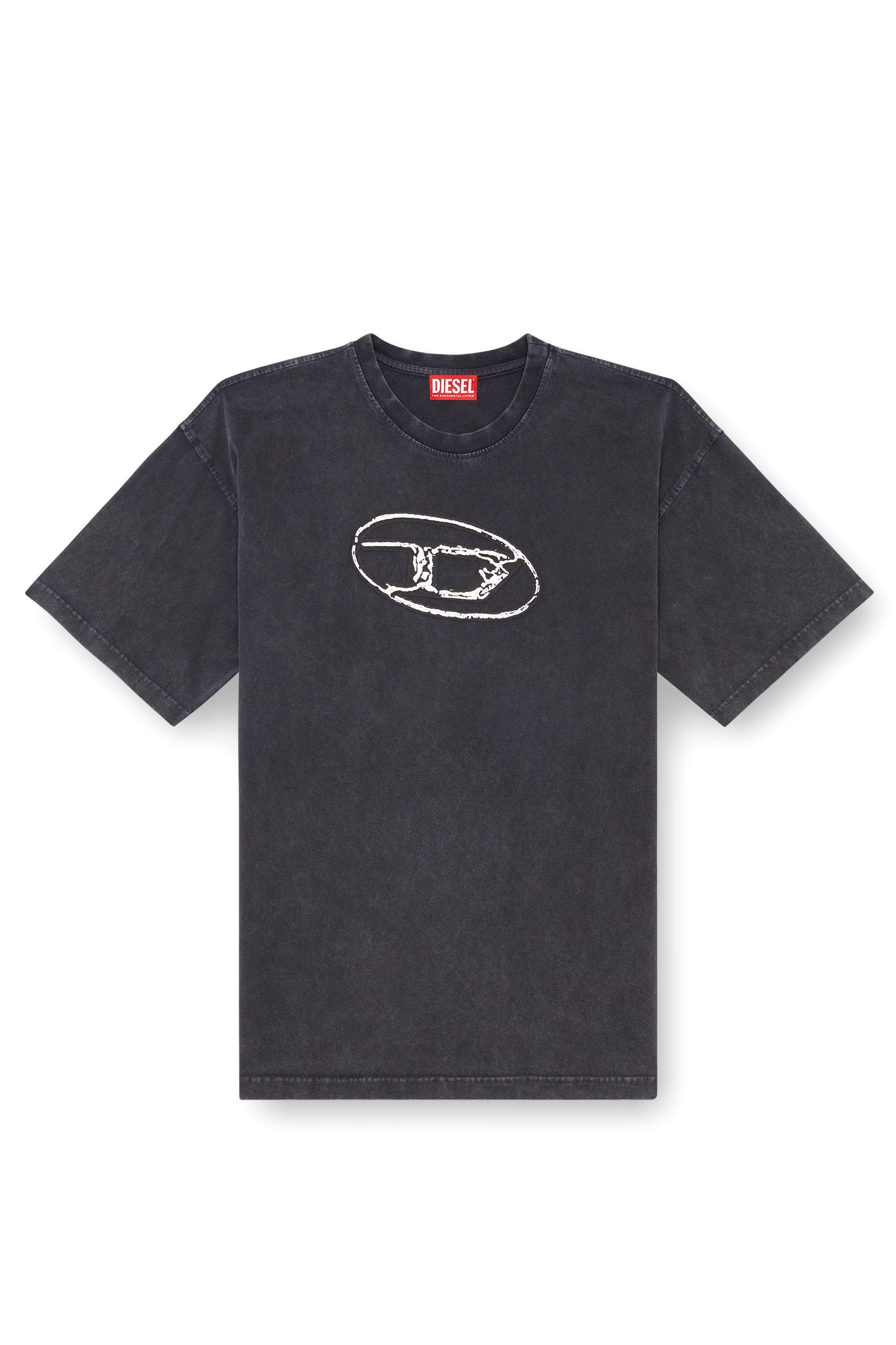 Diesel - T-BOXT-Q22, Homme T-shirt délavé avec imprimé Oval D in Noir - Image 1