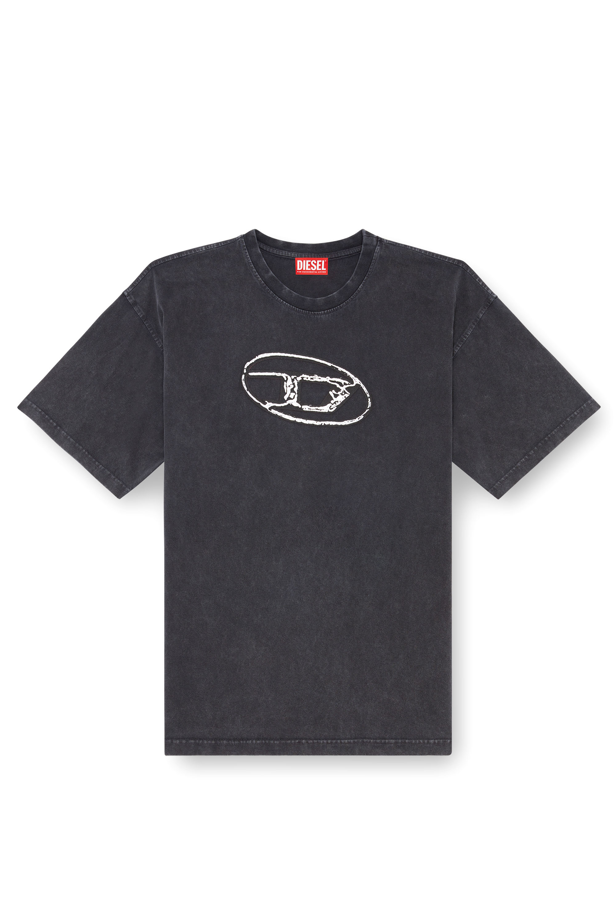 Diesel - T-BOXT-Q22, T-shirt délavé avec imprimé Oval D Homme in Noir - 2