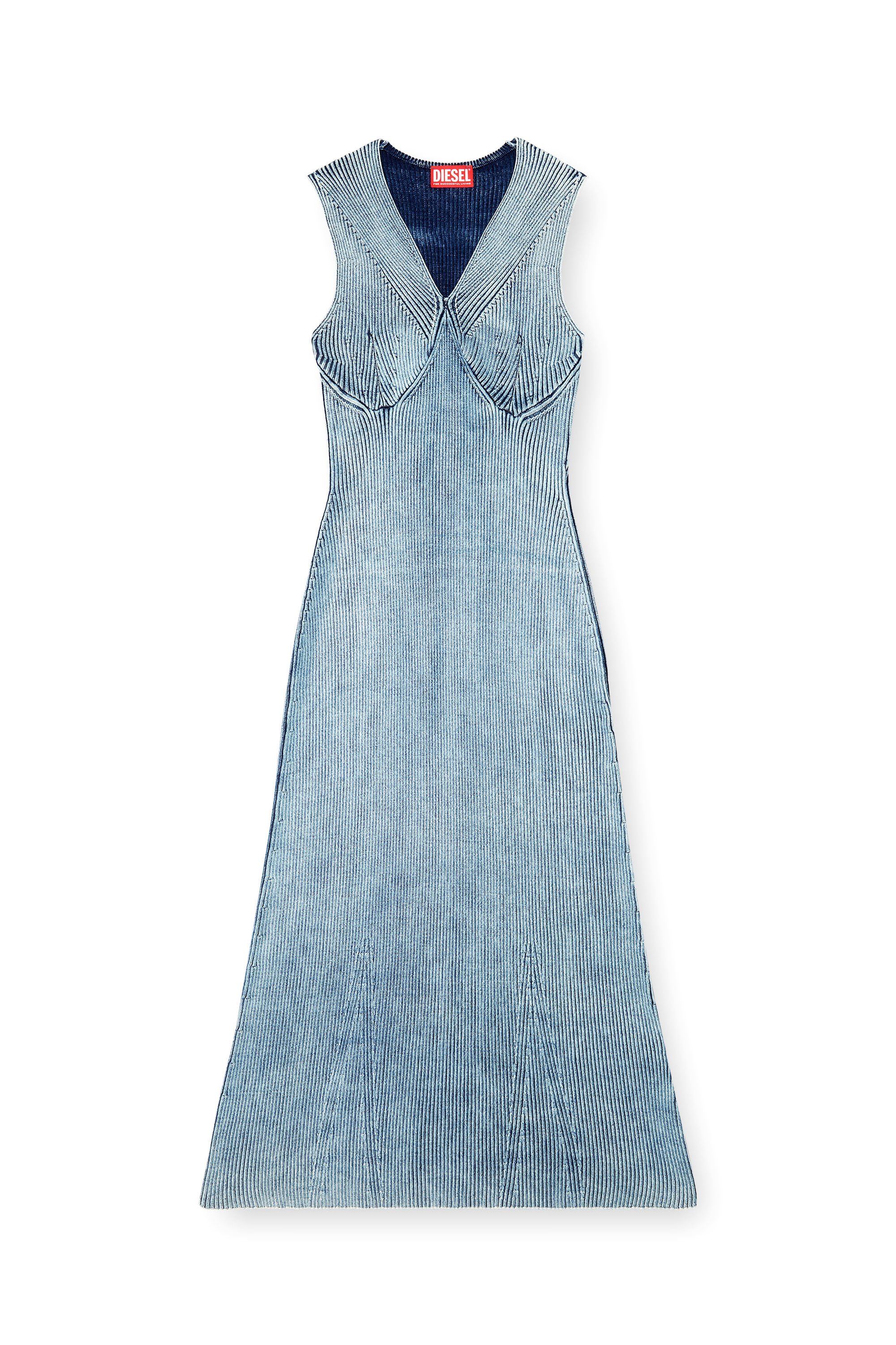 Diesel - M-MILONG, Woman's Denim-yarn midi dress with shiny effect in Light Blue - 3