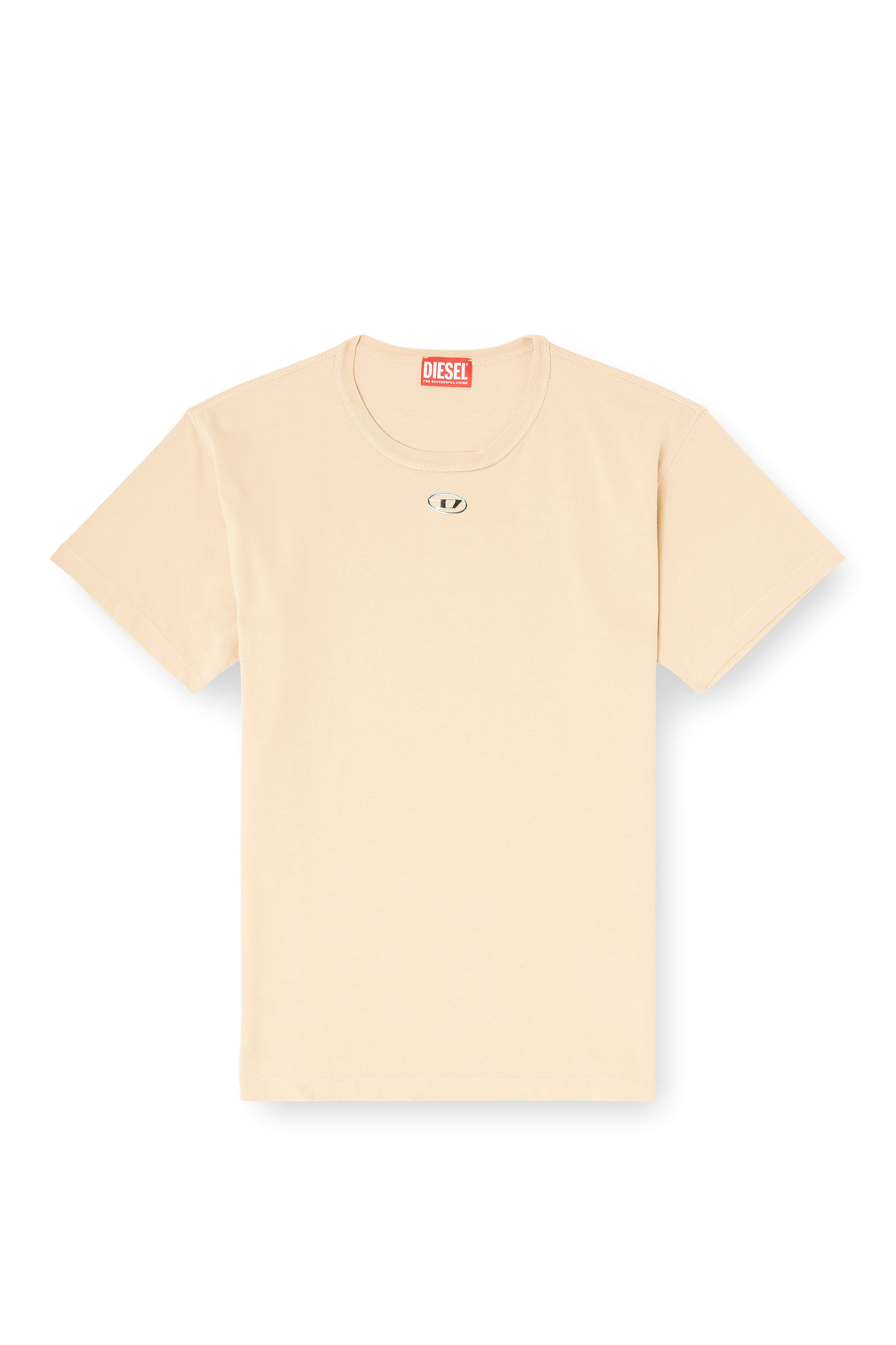 Diesel - T-NORMY-OD-S1, T-shirt en coton avec Oval D m&eacute;tallique Femme in Beige - 3
