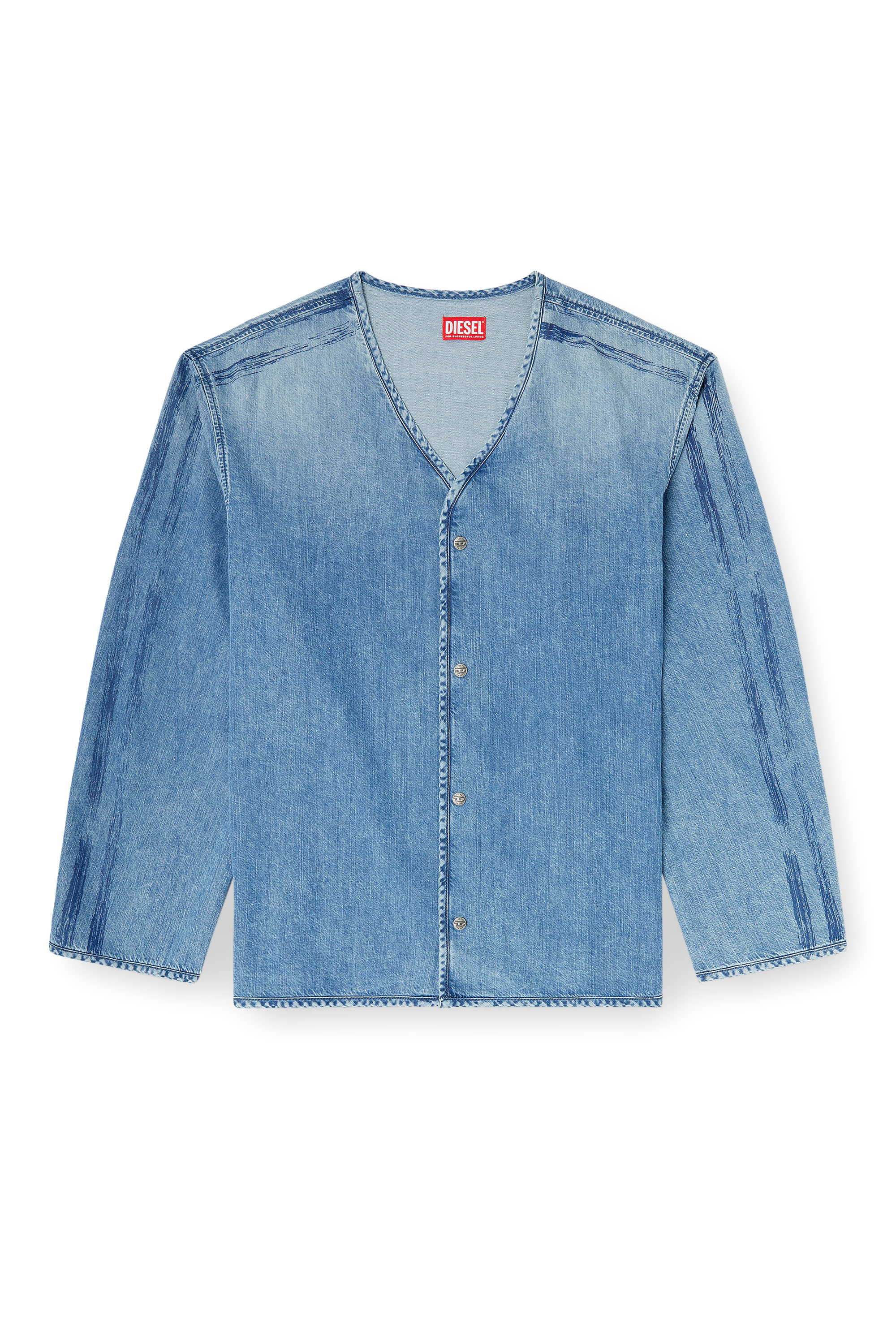 Diesel - D-CADI-S, Chemise &agrave; col en V en denim fluide &agrave; rayures Homme in ToBeDefined - 3