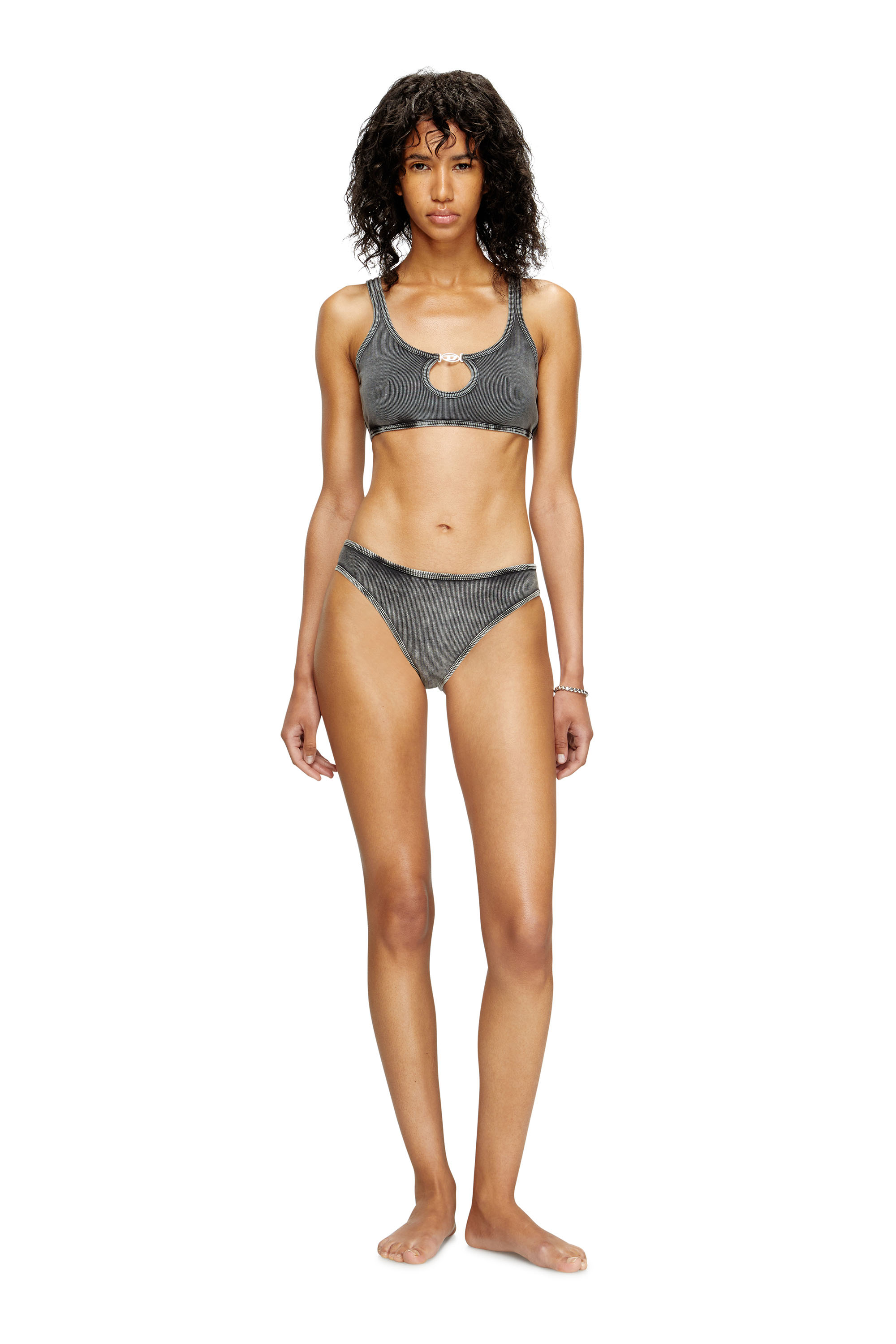 Diesel - UFSB-OVAL-D-RIB-BRALETTE, Brassière côtelée avec plaque Oval D Femme in Noir - 2