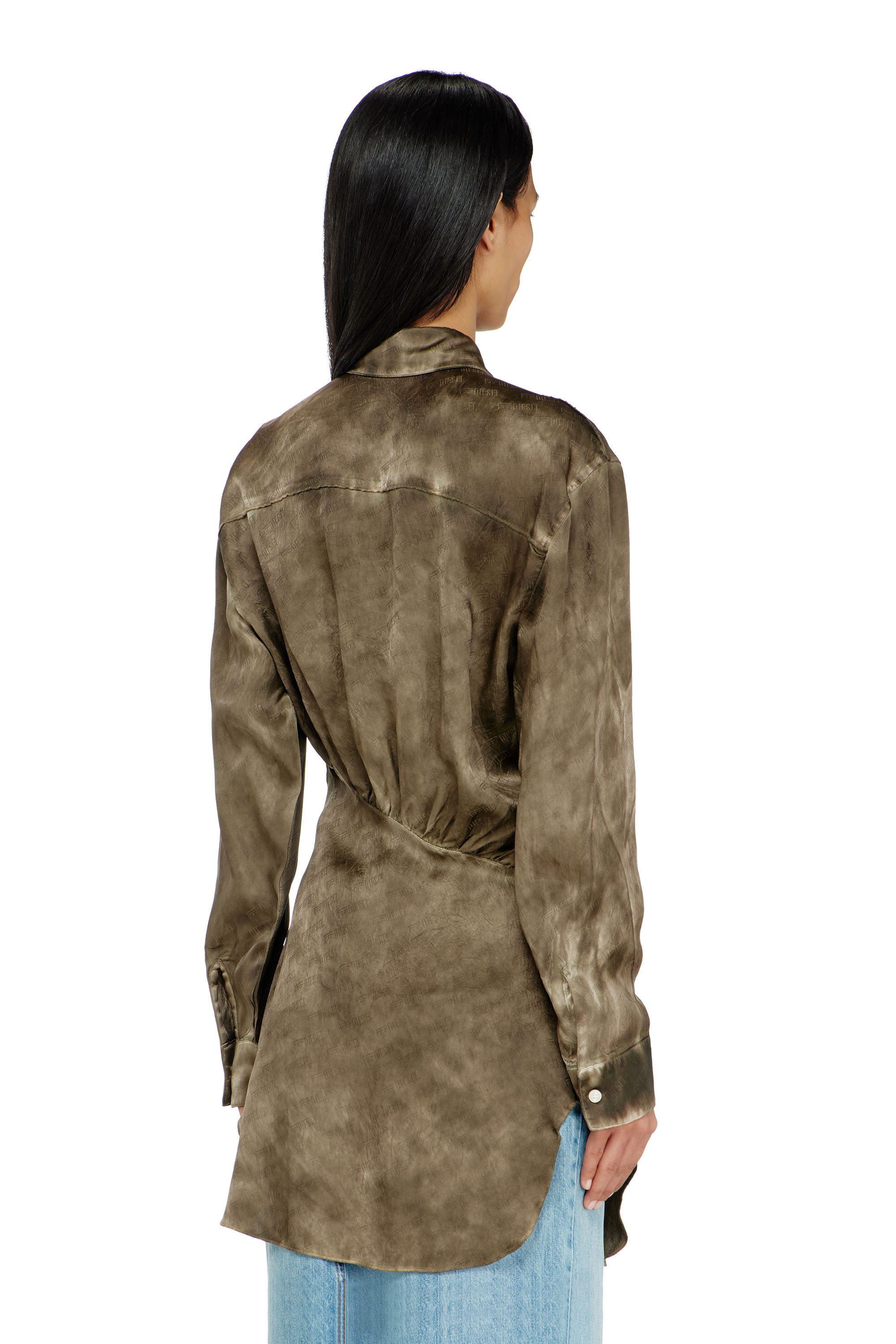 Diesel - C-LAVEL, Chemise longue en satin gaufr&eacute; logo-jacquard Femme in ToBeDefined - 4