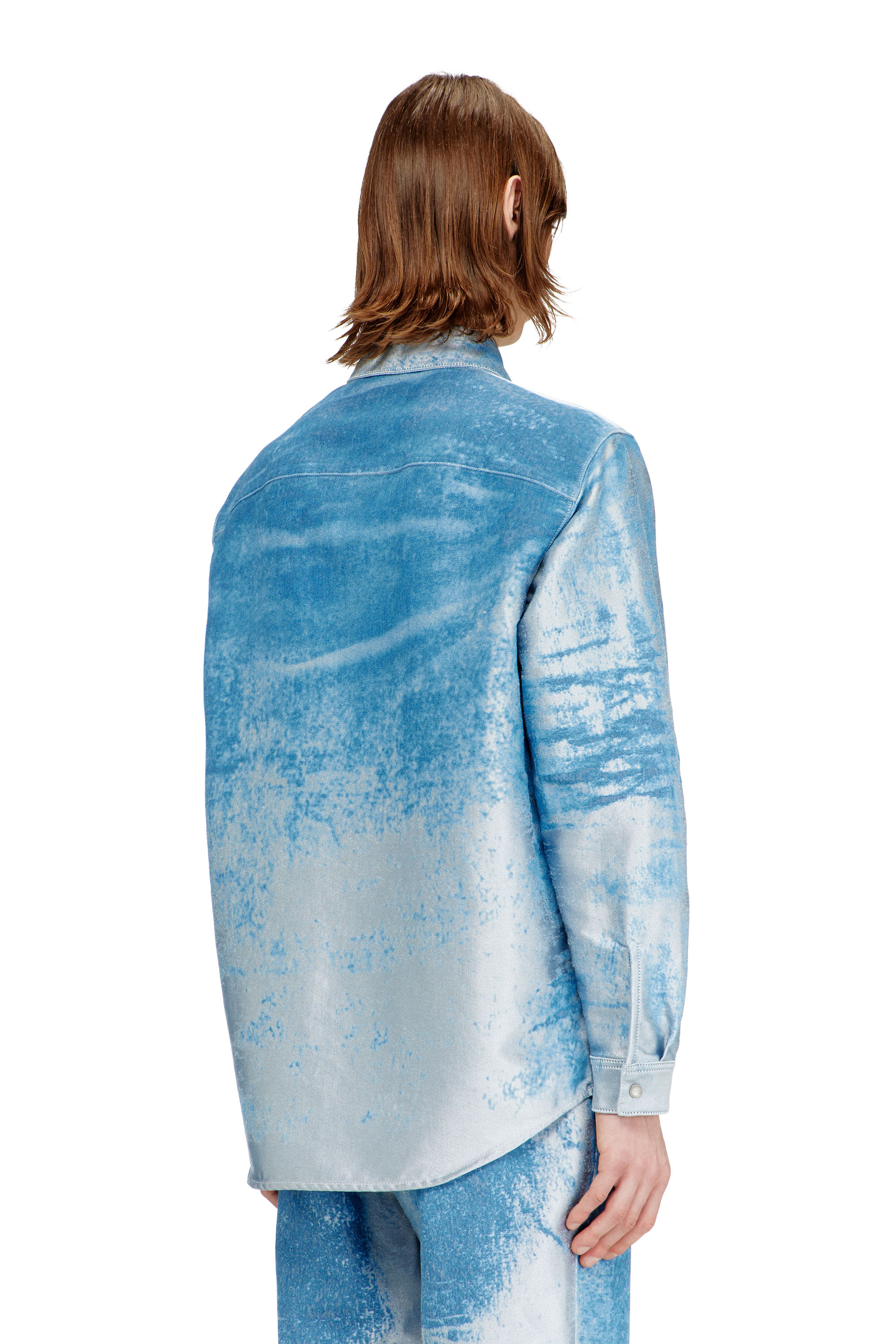 Diesel - D-KELMAR-FSI, Chemise en denim satin color&eacute; Homme in Bleu - 4