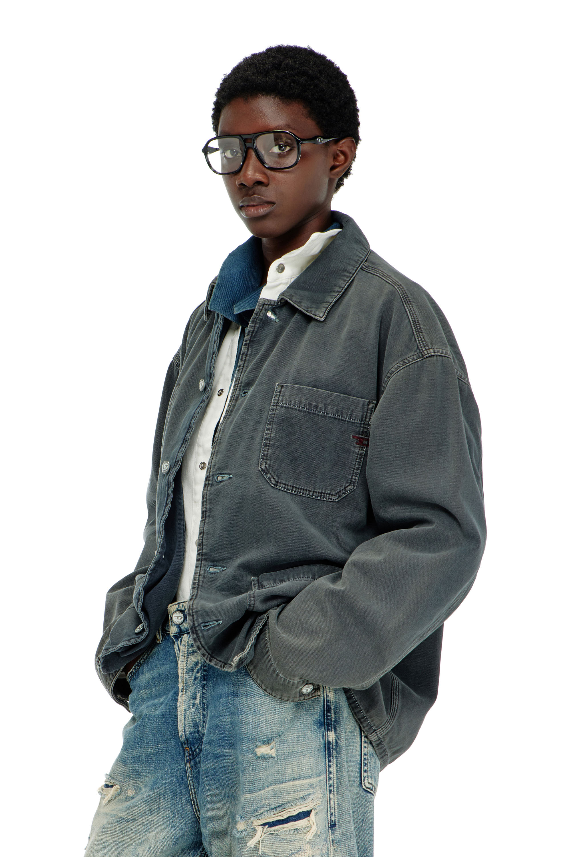 Diesel - D-STACK-U, Veste style utility en denim color&eacute; Mixte in Gris - 6