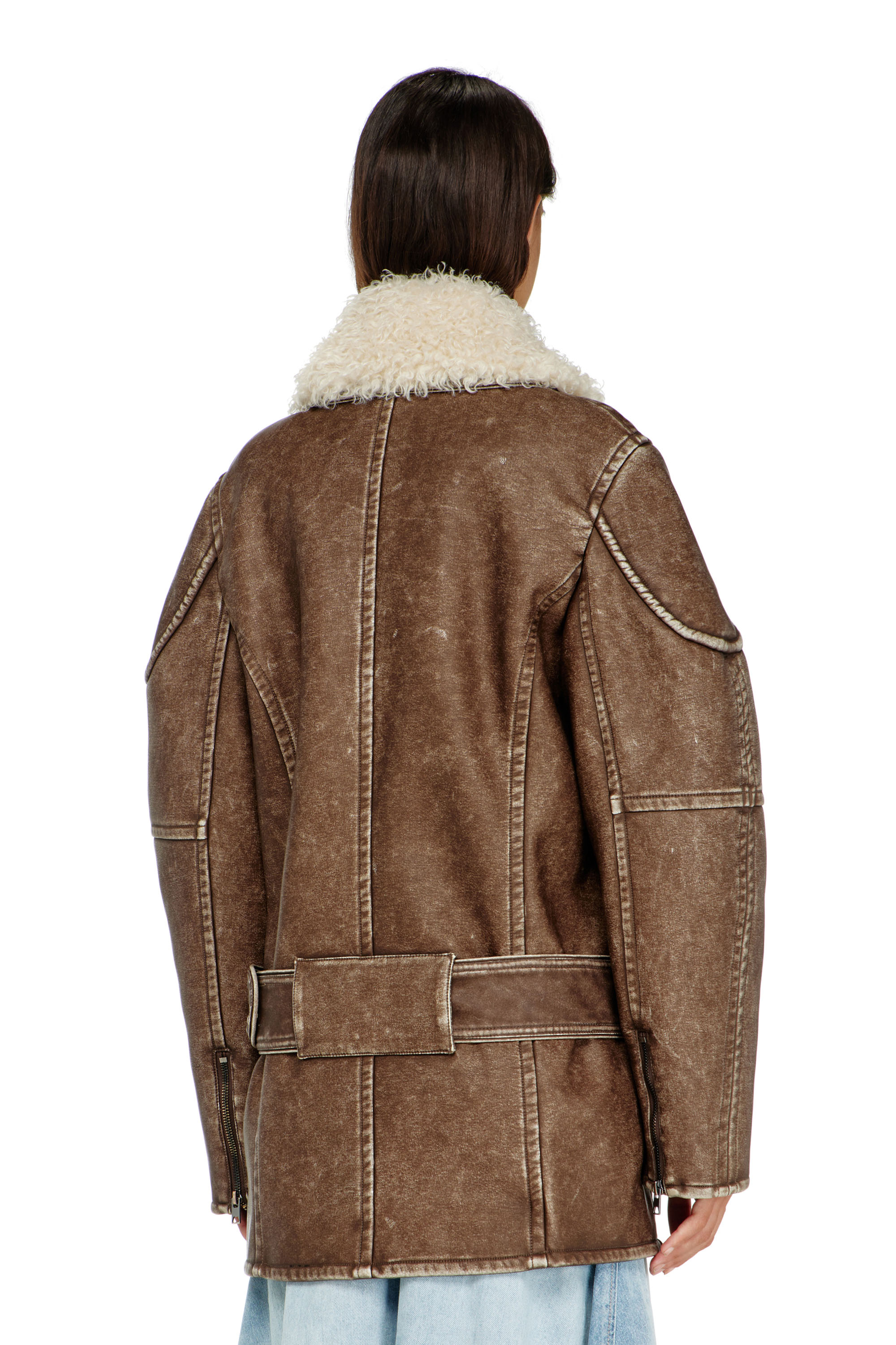Diesel - G-EYSER, Manteau aviateur-biker crois&eacute; Femme in Marron - 4