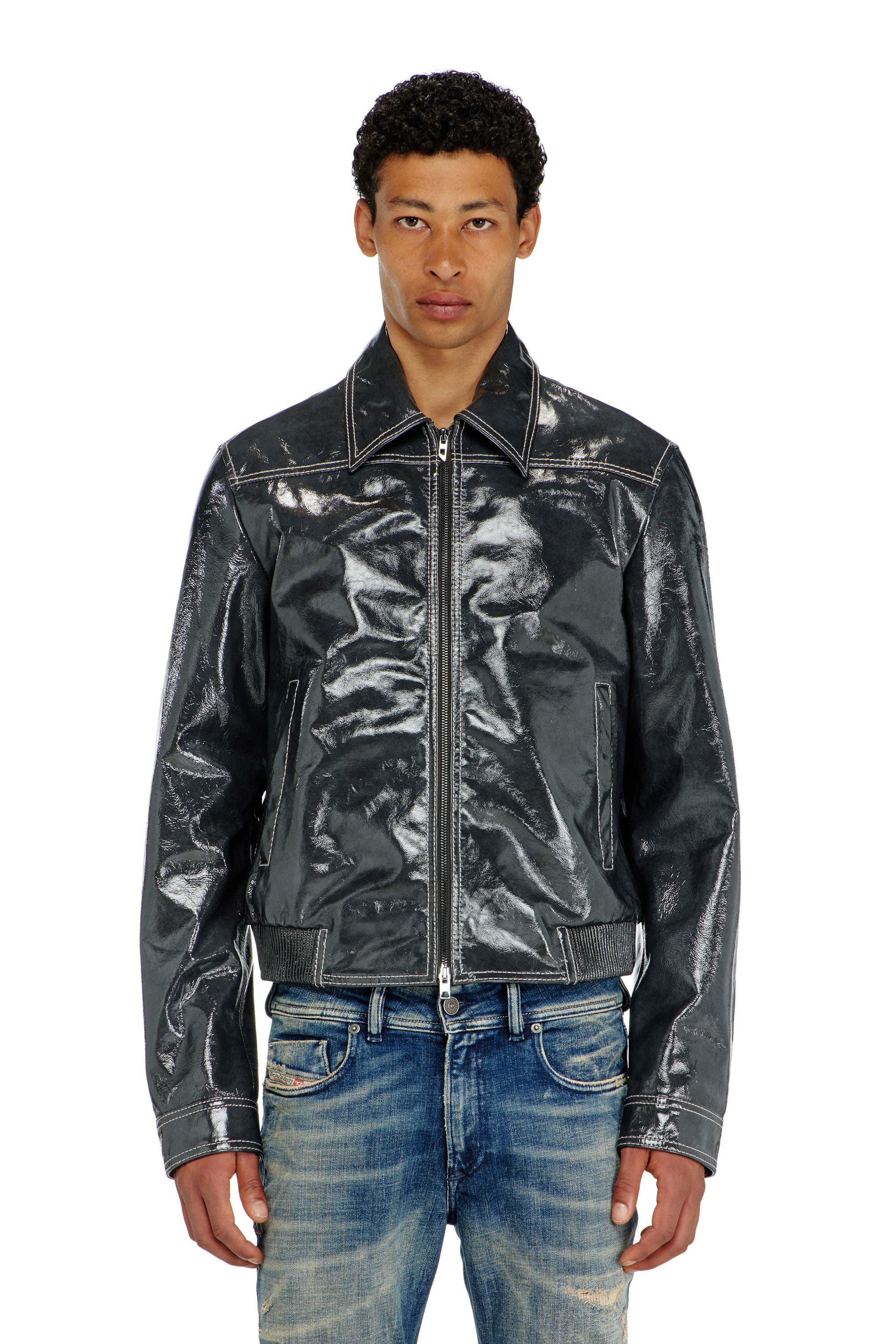 Diesel - L-ADDI, Veste en cuir verni Homme in Gris - 1