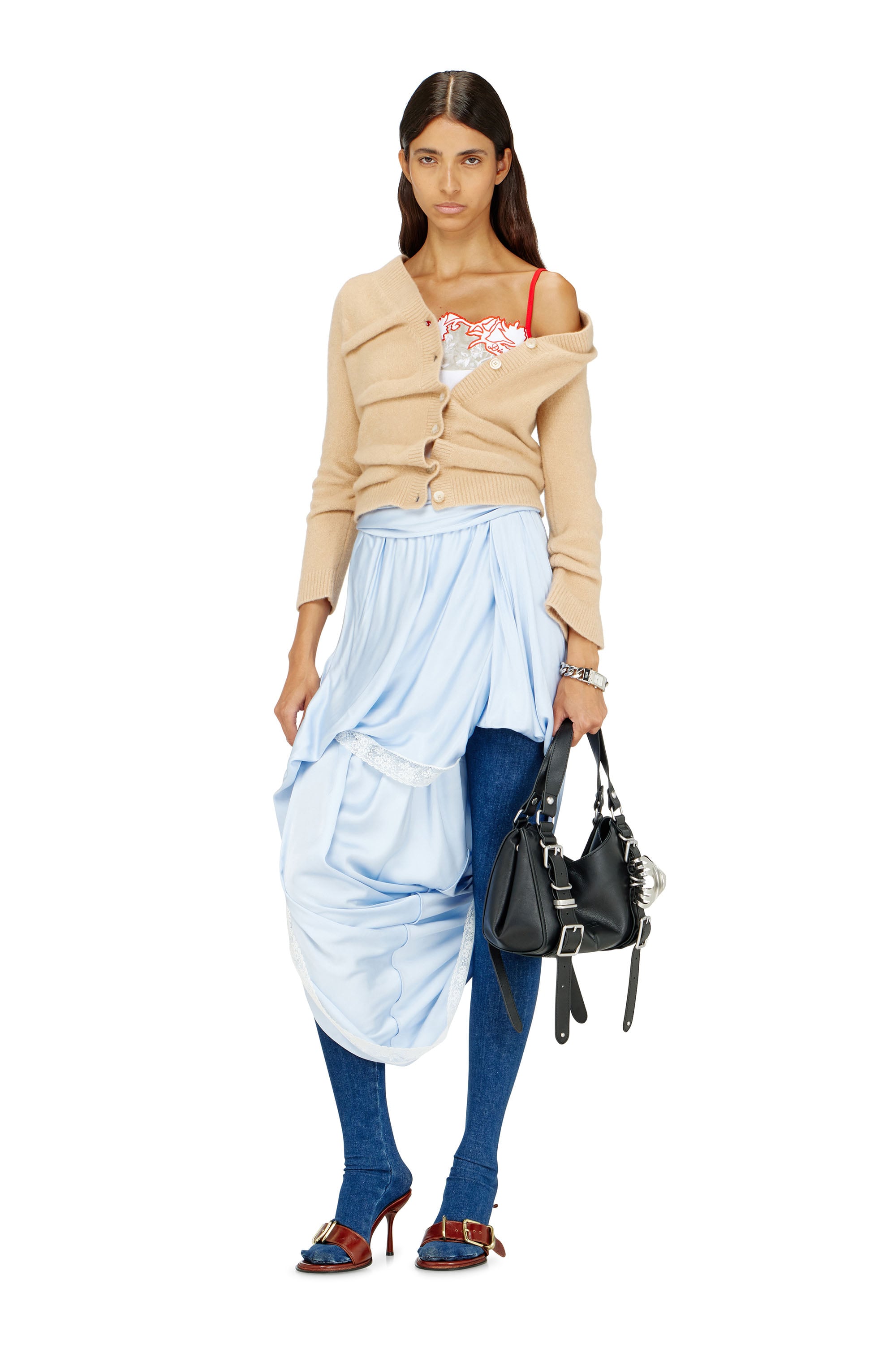 Diesel - M-AVA, Cardigan court en maille bouillie froiss&eacute;e Femme in Beige - 2