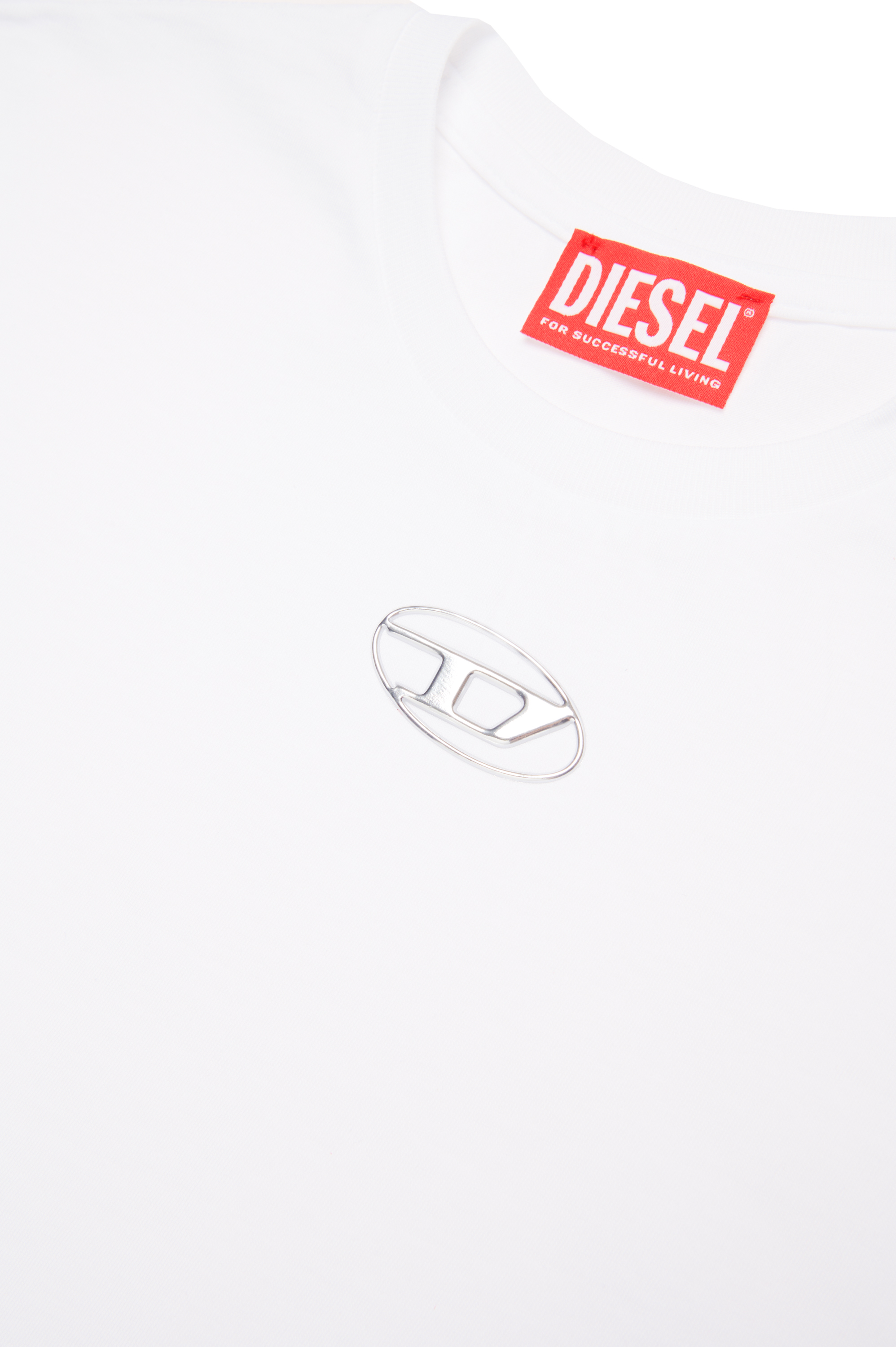 Diesel - TMARCUS OVER, Homme T-shirt avec logo Oval D métallisé in Blanc - Image 4
