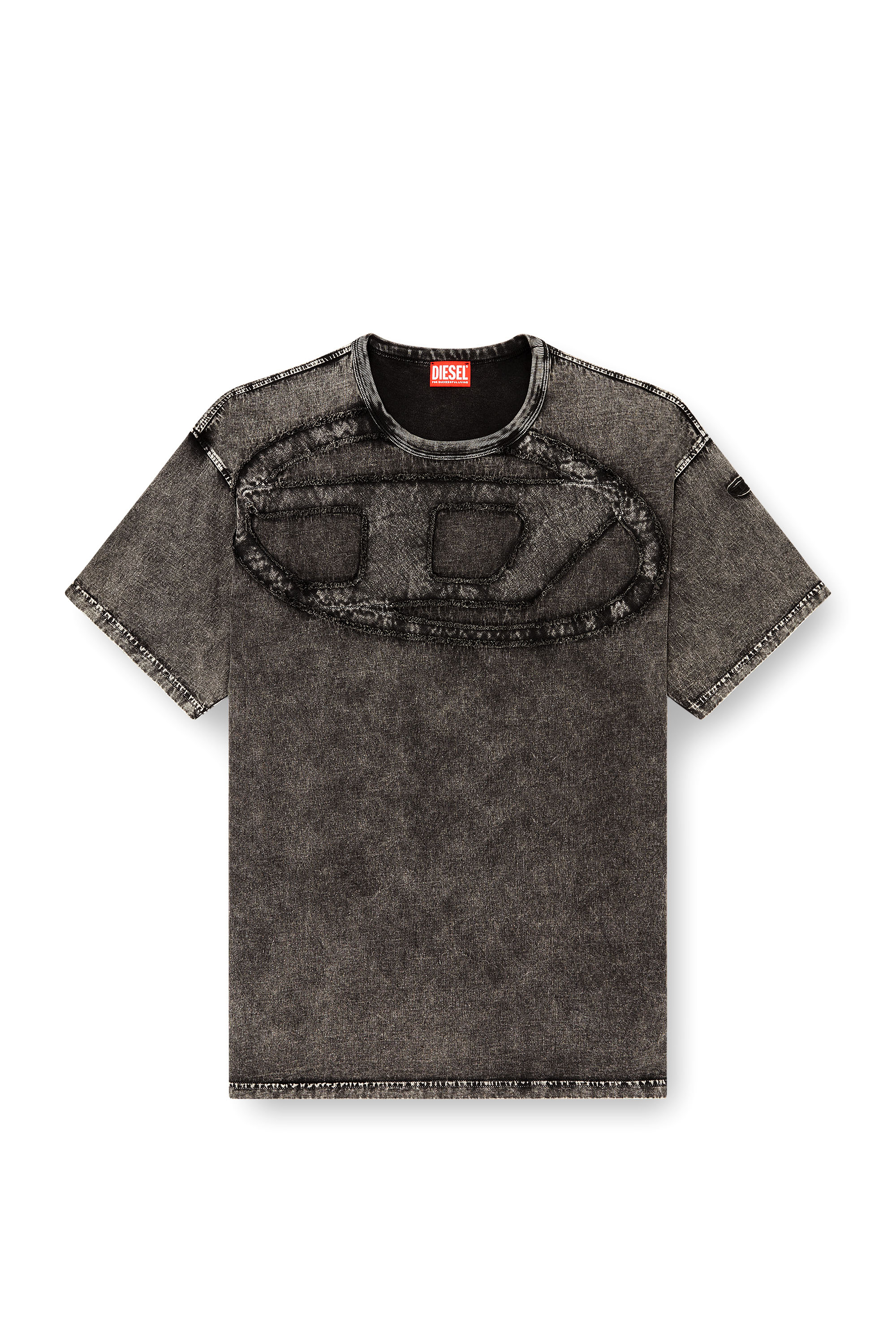 Diesel - T-BOXT-DEN, T-shirt en coton d&eacute;contract&eacute;e avec applique Oval D Homme in Noir - 2