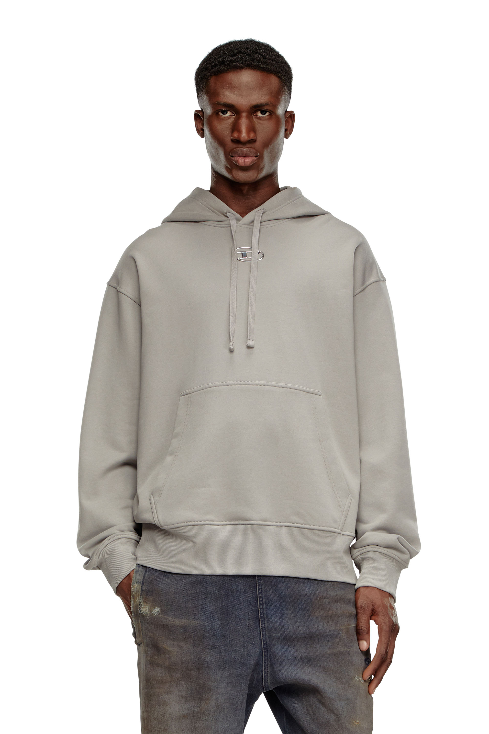 Diesel - S-MACS-HOOD-OD, Sweat-shirt &agrave; capuche oversize avec logo m&eacute;tallis&eacute; Homme in Gris - 3