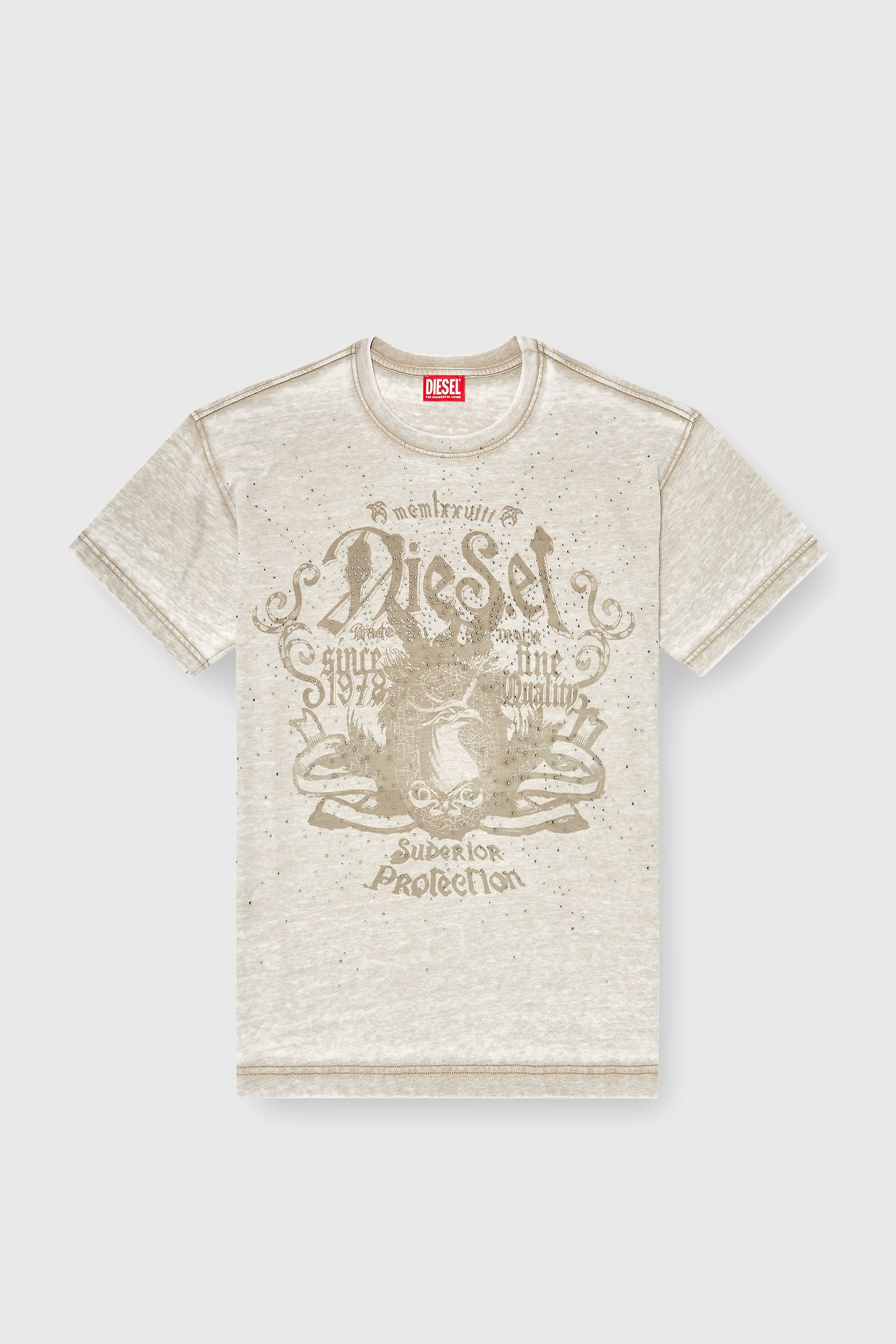 Diesel - T-NORM-AA8, T-shirt en jersey avec effet burnout et clous Homme in Beige - 2