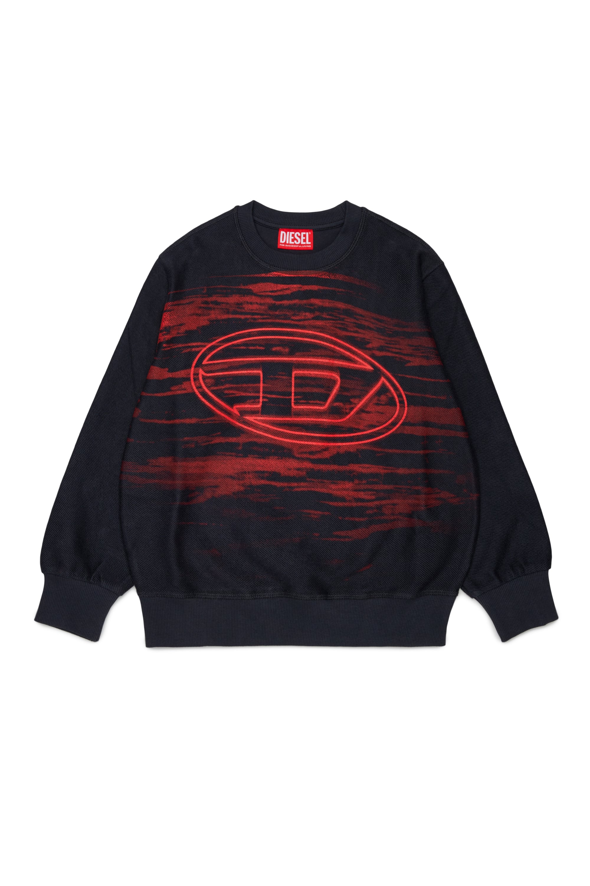 Diesel - SFRIT OVER, Sweatshirt avec rayures et logo Oval D Homme in Noir - 1