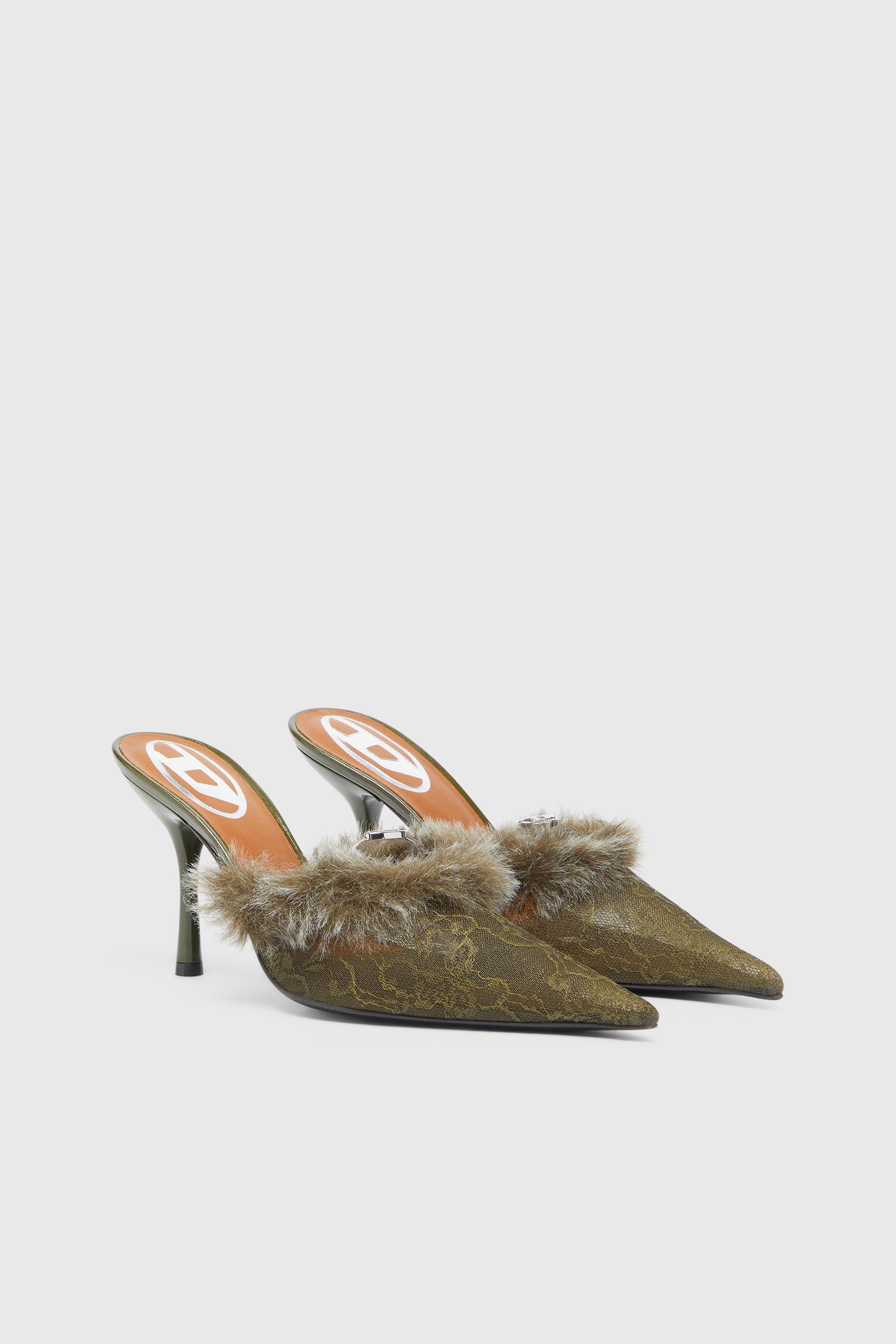 Diesel - D-JEWELS  MULE FUR 90, D-Jewels - Mules en nylon avec bordure duveteuse Femme in Vert - 2