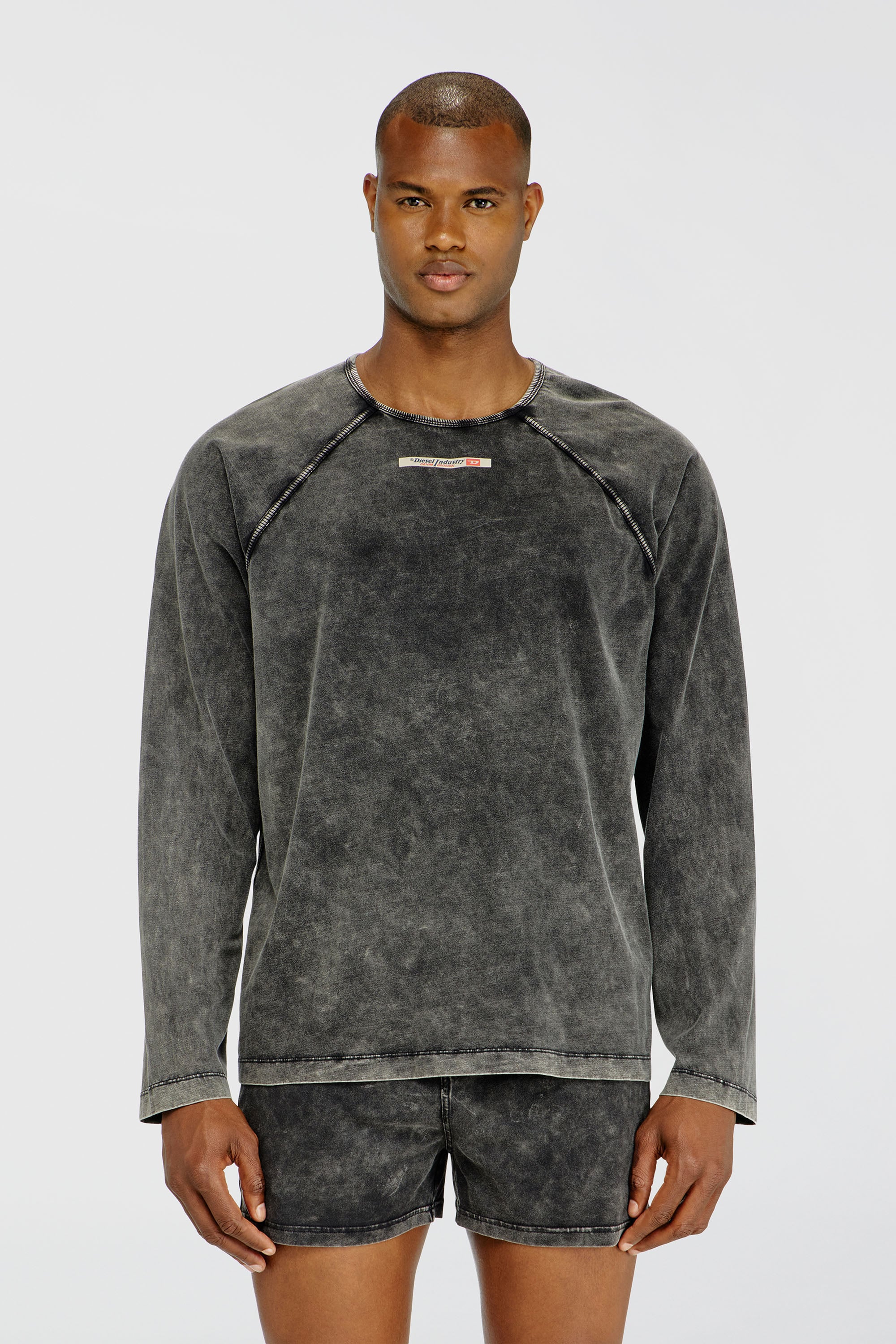 Diesel - BRYAN-DNM, Haut de pyjama en coton avec patch logo Homme in Gris - 1