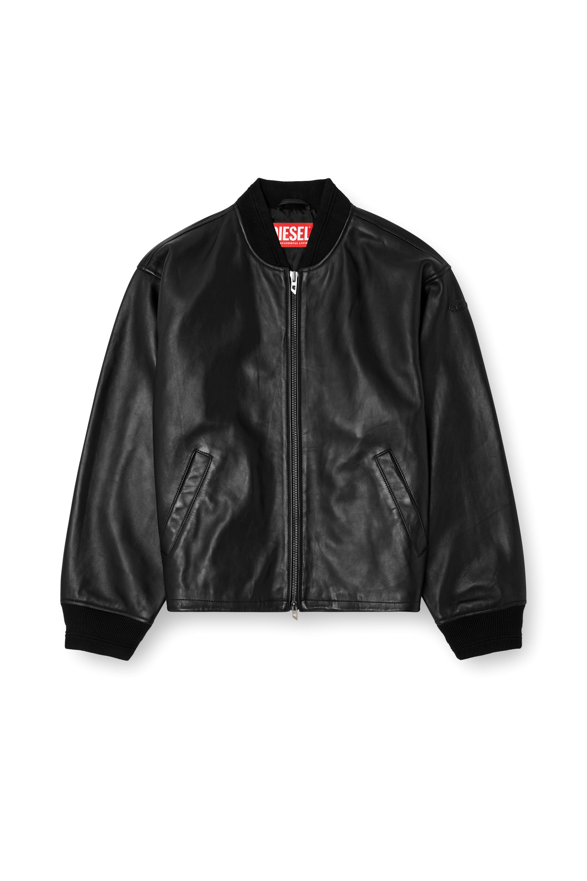 Diesel - L-KHAT, Waxed-leather bomber jacket Homme in Noir - 3