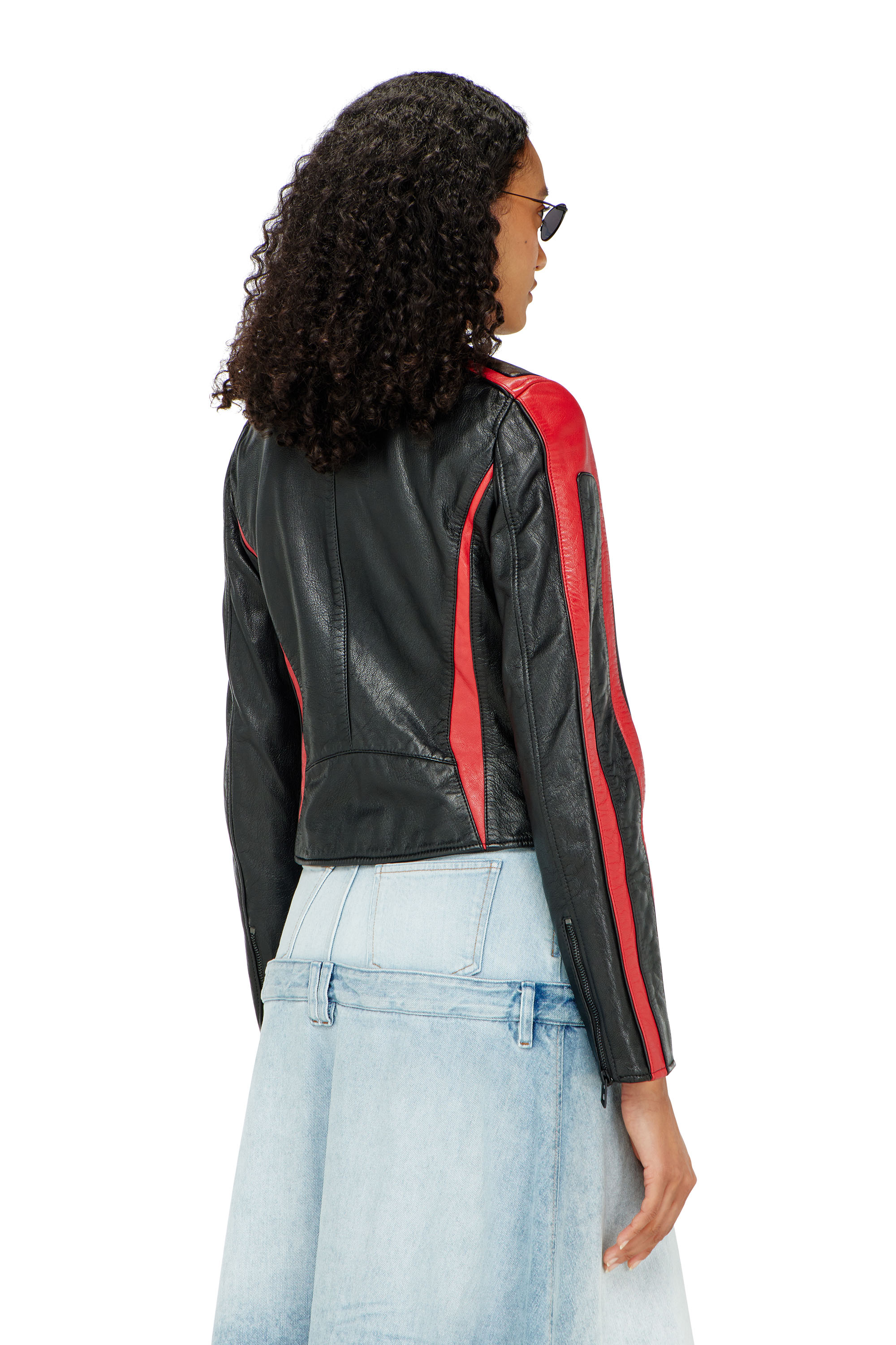 Diesel - L-OVABLE, Blouson motard en cuir color-block Femme in Polychrome - 4