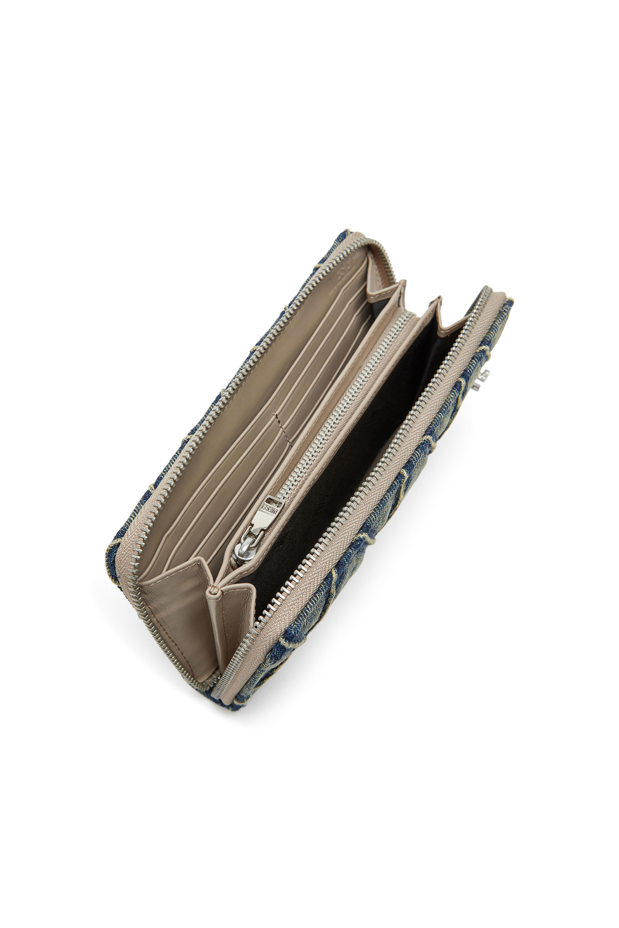 Diesel - CHARM-D CONTINENTAL ZIP L, Portefeuille zippé en denim matelassé Argyle Femme in Bleu - 3