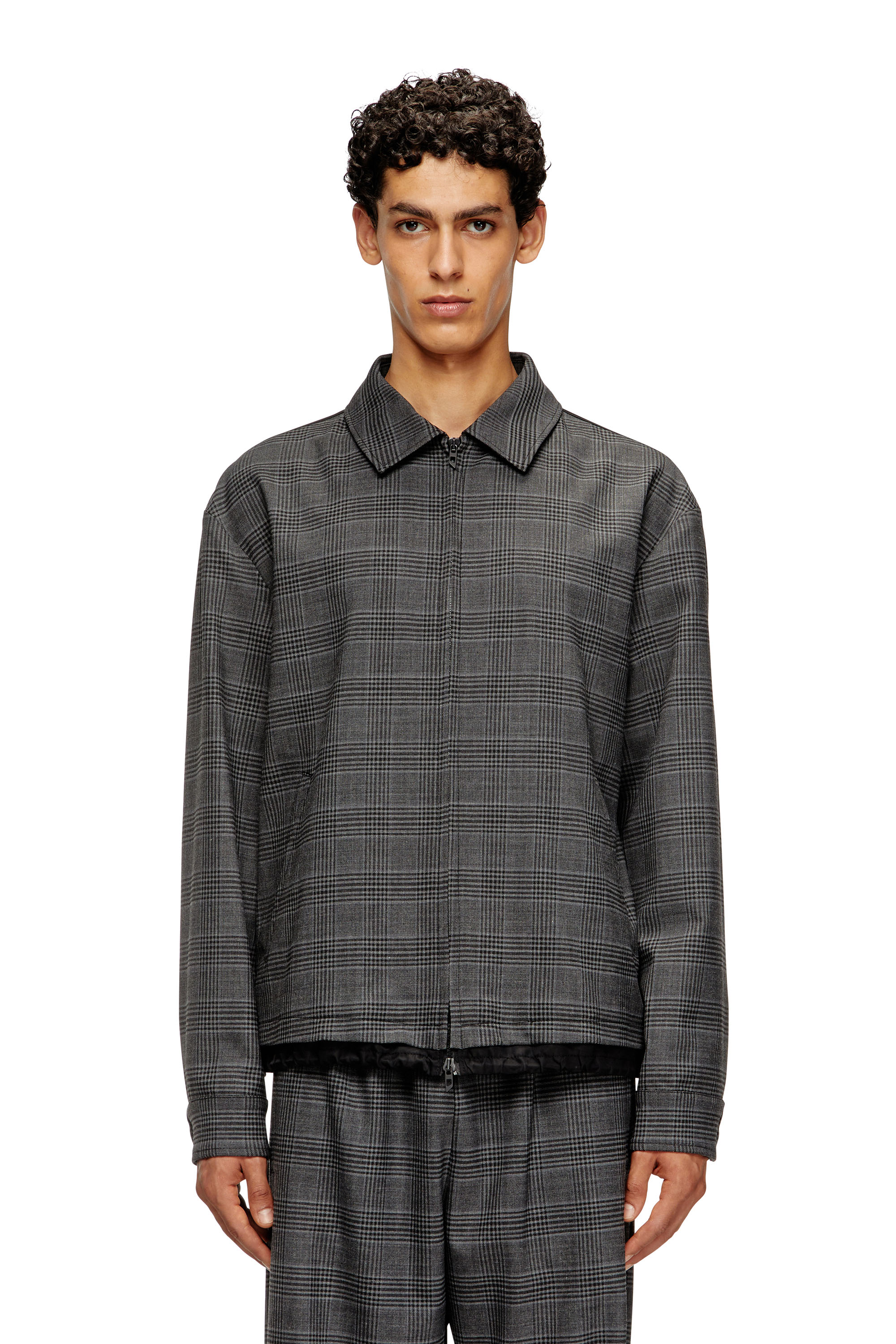 Diesel - J-TING, Veste coach en mélange de laine Prince-de-Galles et satin Homme in Polychrome - 1