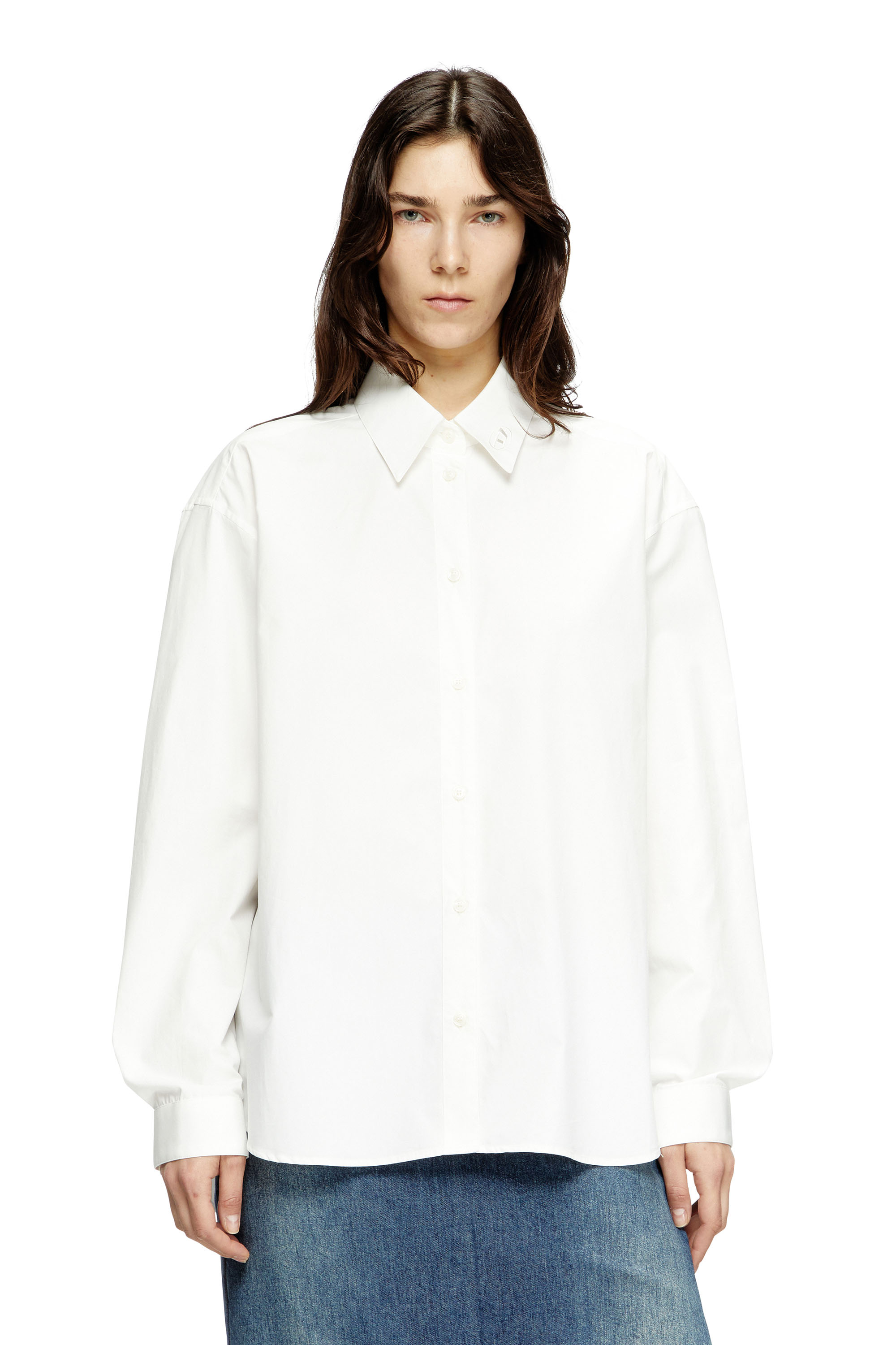 Diesel - S-SIMPLY-C-WN-R1, Chemise style boyfriend avec Oval D Femme in Blanc - 1