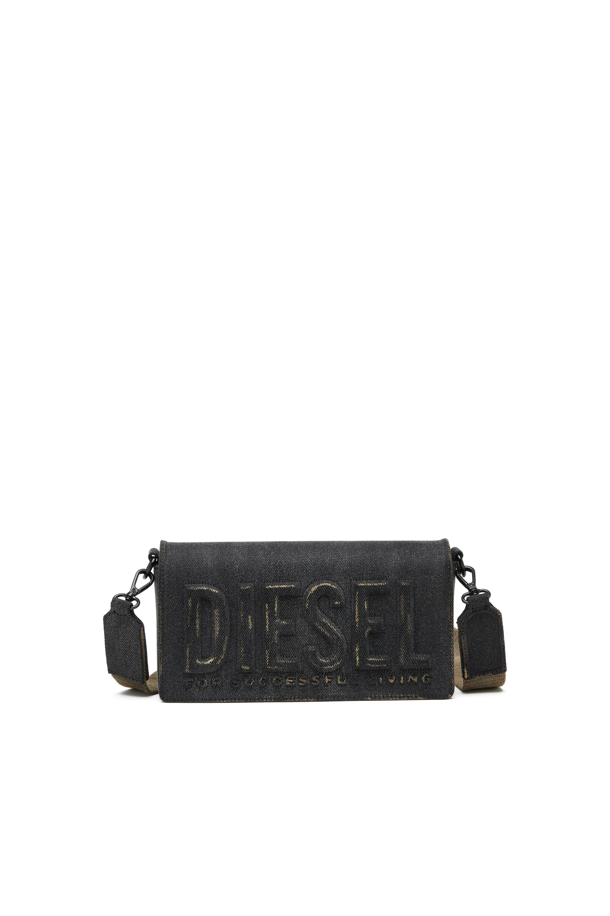 Diesel - BISCOTTO SHOULDER BAG M, Biscotto M-Sac à bandoulière rectangulaire en denim délavé Homme in Noir - 1