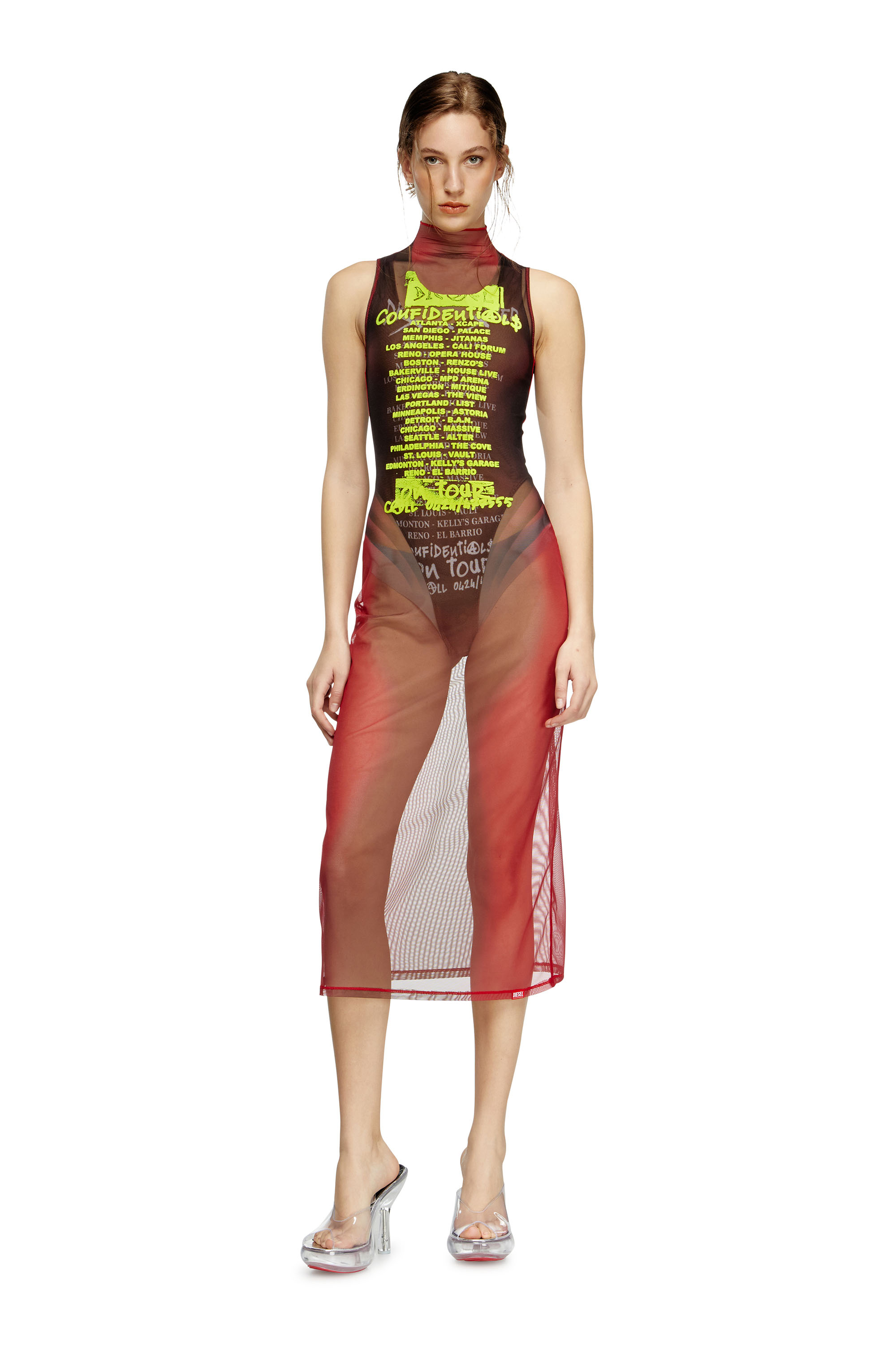 Diesel - D-AGNEC, Robe gilet superposée avec imprimé paroles Femme in Marron - 3