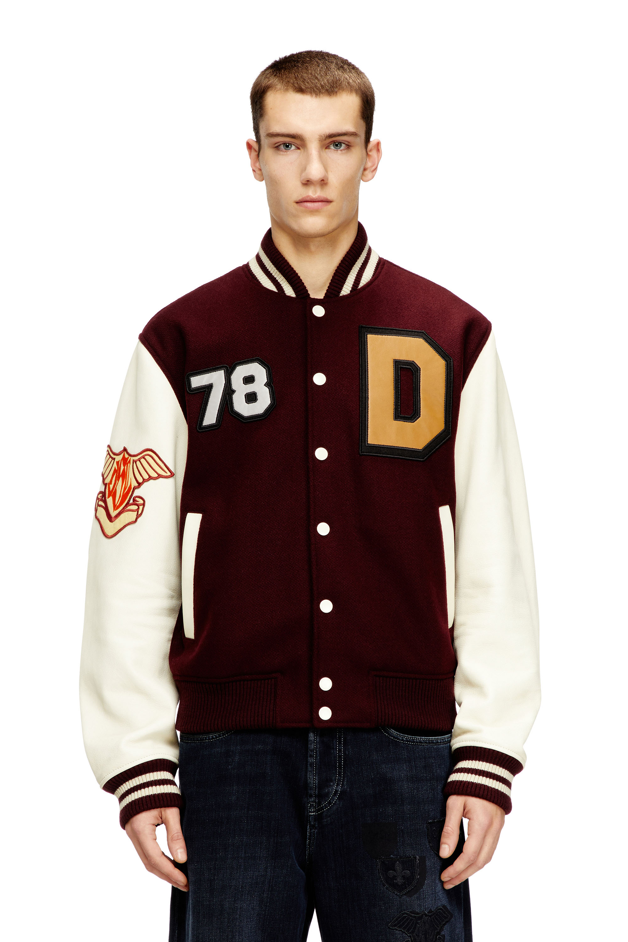 Diesel - L-ARRY-CP, Bomber court en laine et cuir Homme in Polychrome - 1