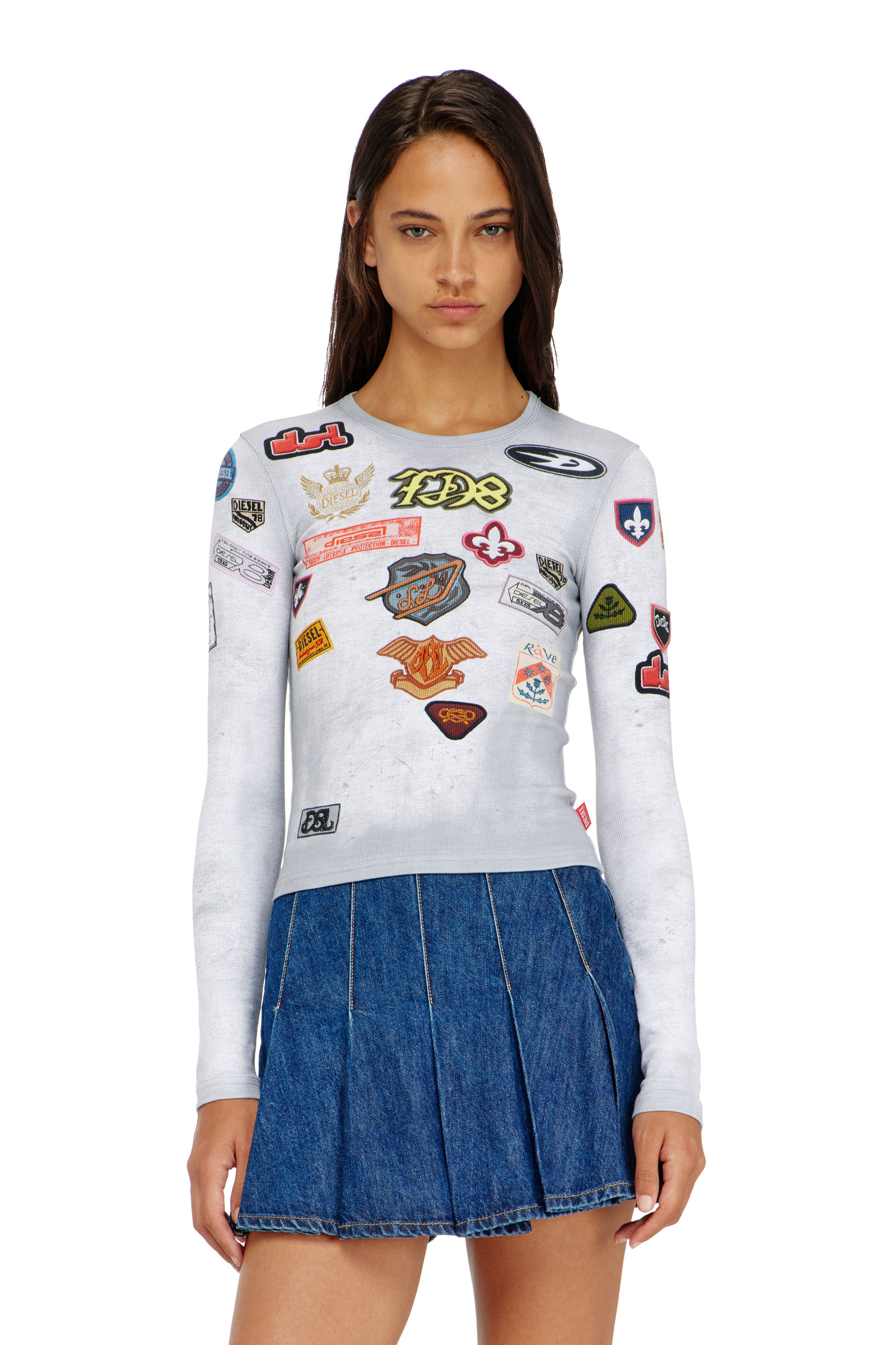 Diesel - T-ELE-LONGSLEEVE, Woman's Top in ribbed jersey with all-over patch print in null - 1