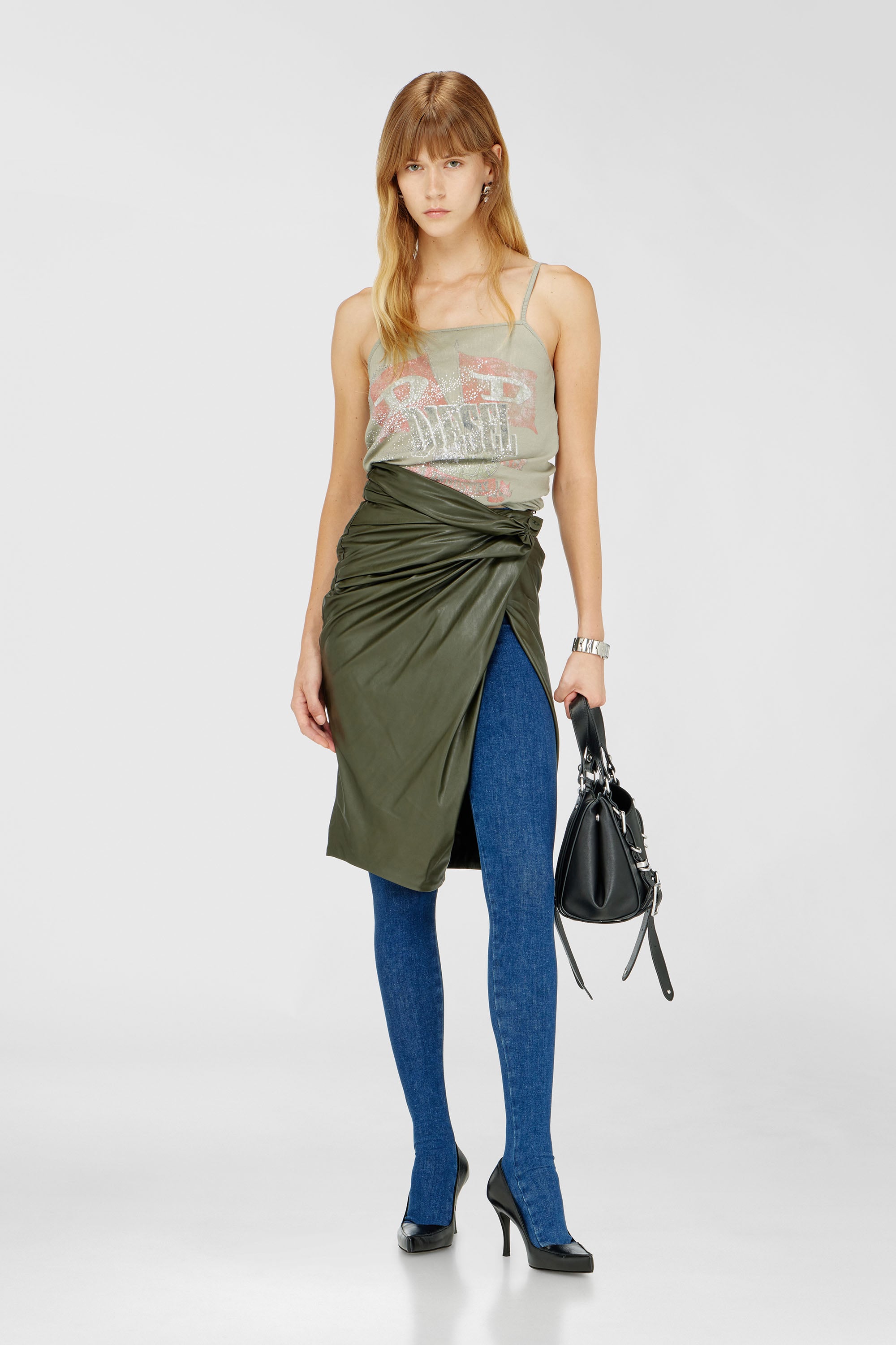 Diesel - O-DASLI, Jupe crayon drap&eacute;e avec fente Femme in Vert - 1