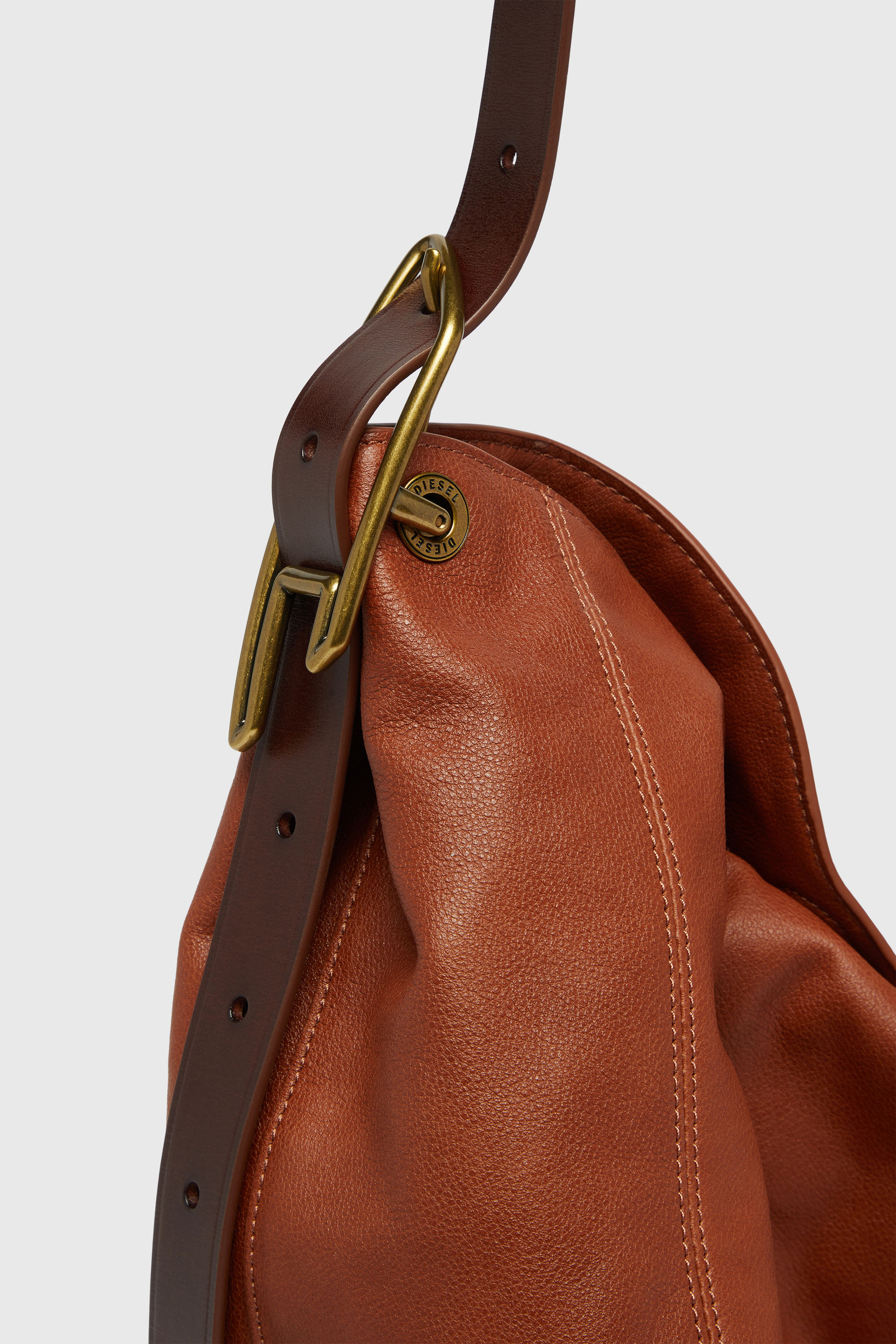 Diesel - D-LINE HOBO L, D-Line-Sac hobo en cuir brillant Femme in Marron - 6