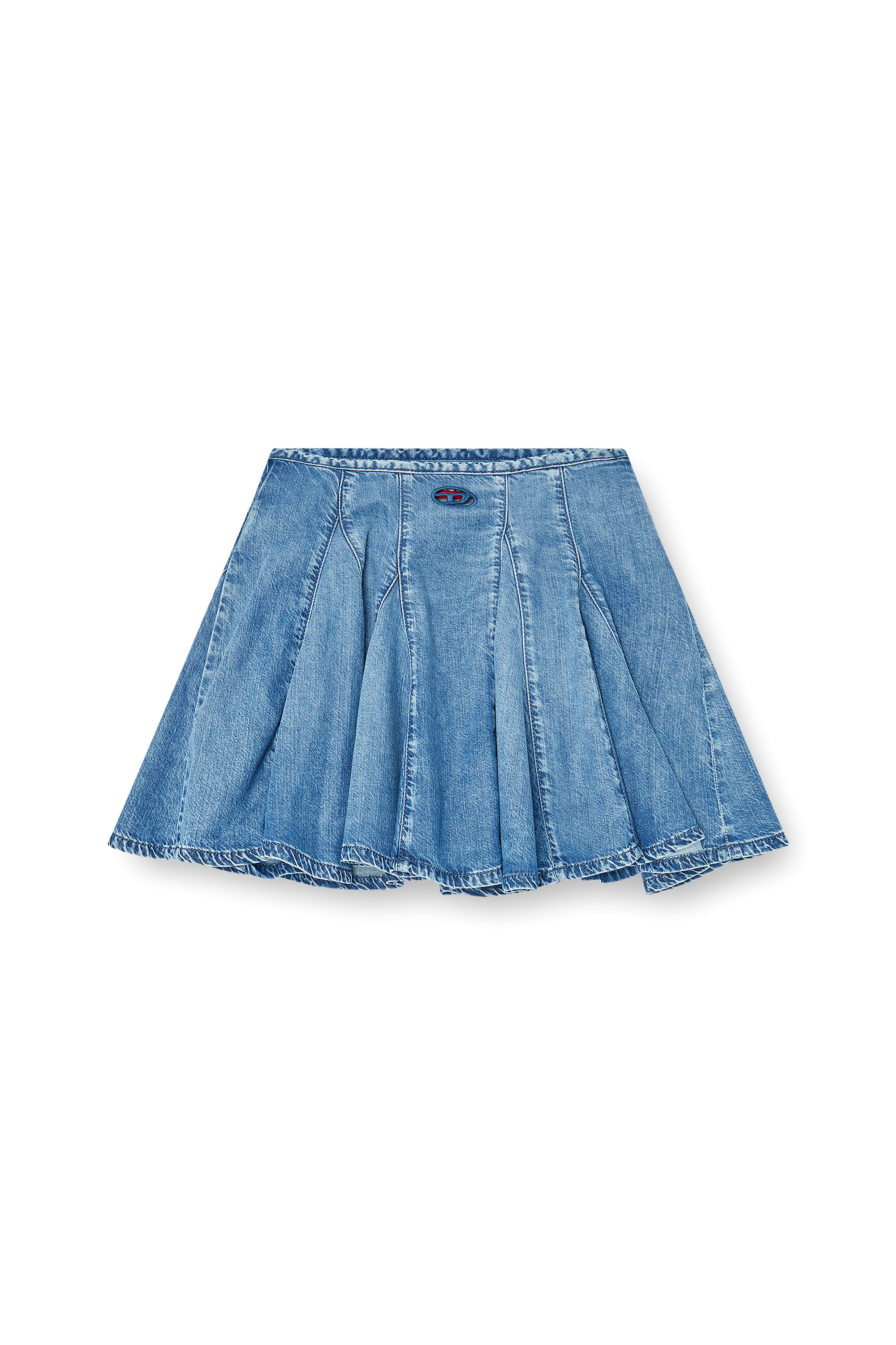 Diesel - DE-SPIKI-S, Jupe courte pliss&eacute;e en denim l&eacute;ger d&eacute;lav&eacute; Femme in Bleu - 2