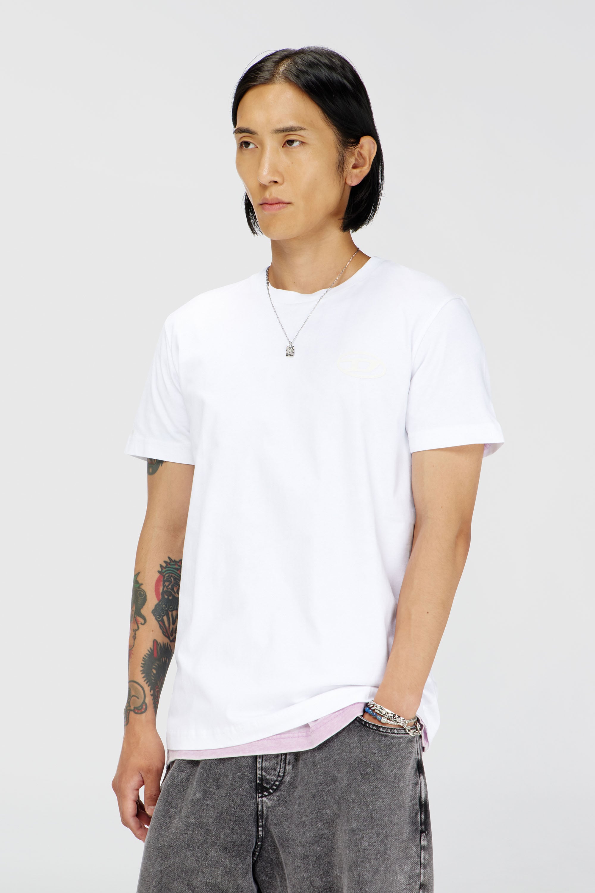 Diesel - T-DIEGO-T92, T-shirt en coton avec logo Oval D Homme in Blanc - 1