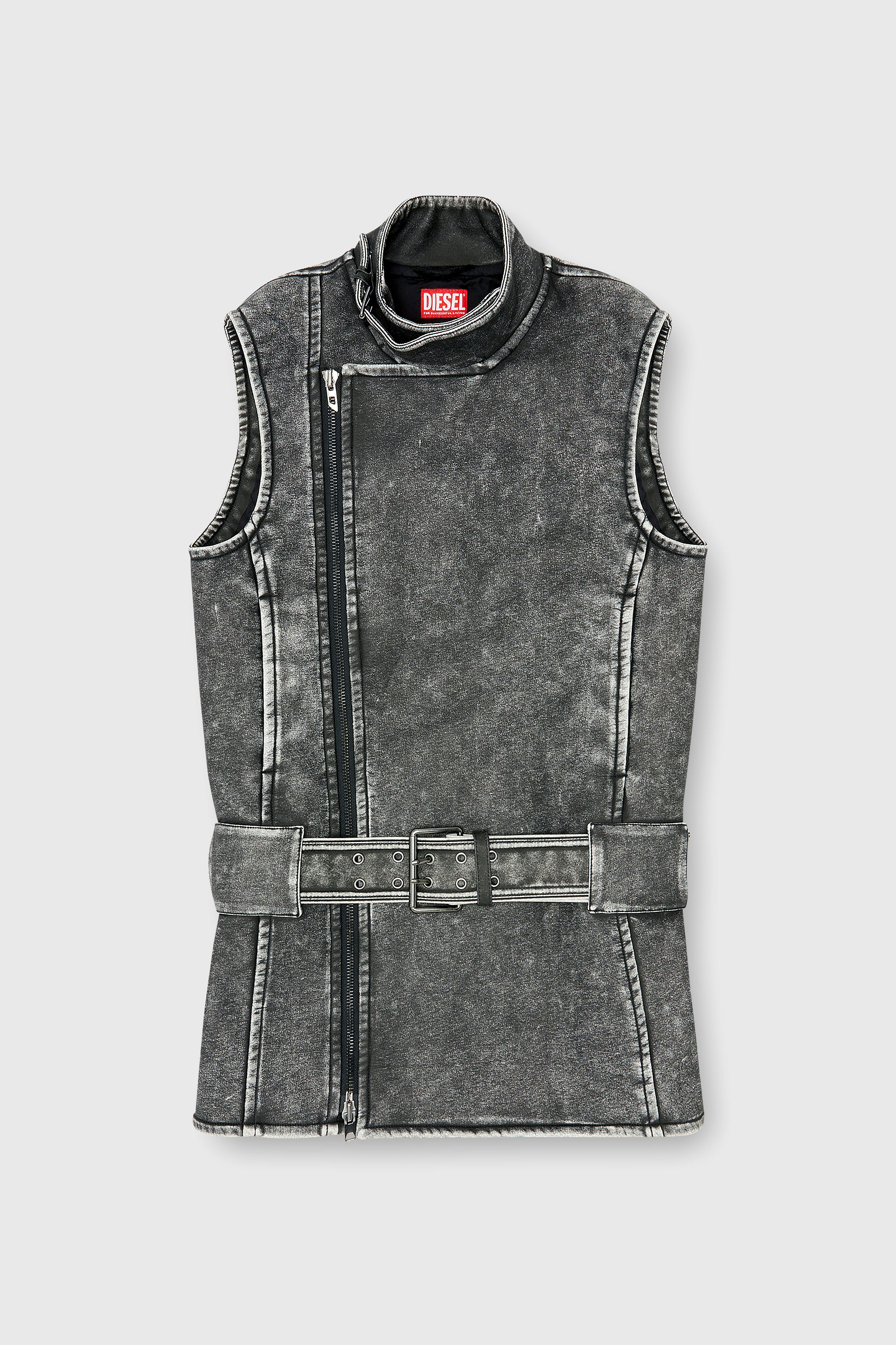 Diesel - D-IKE, Robe mini style biker avec ceinture Femme in Gris - 1