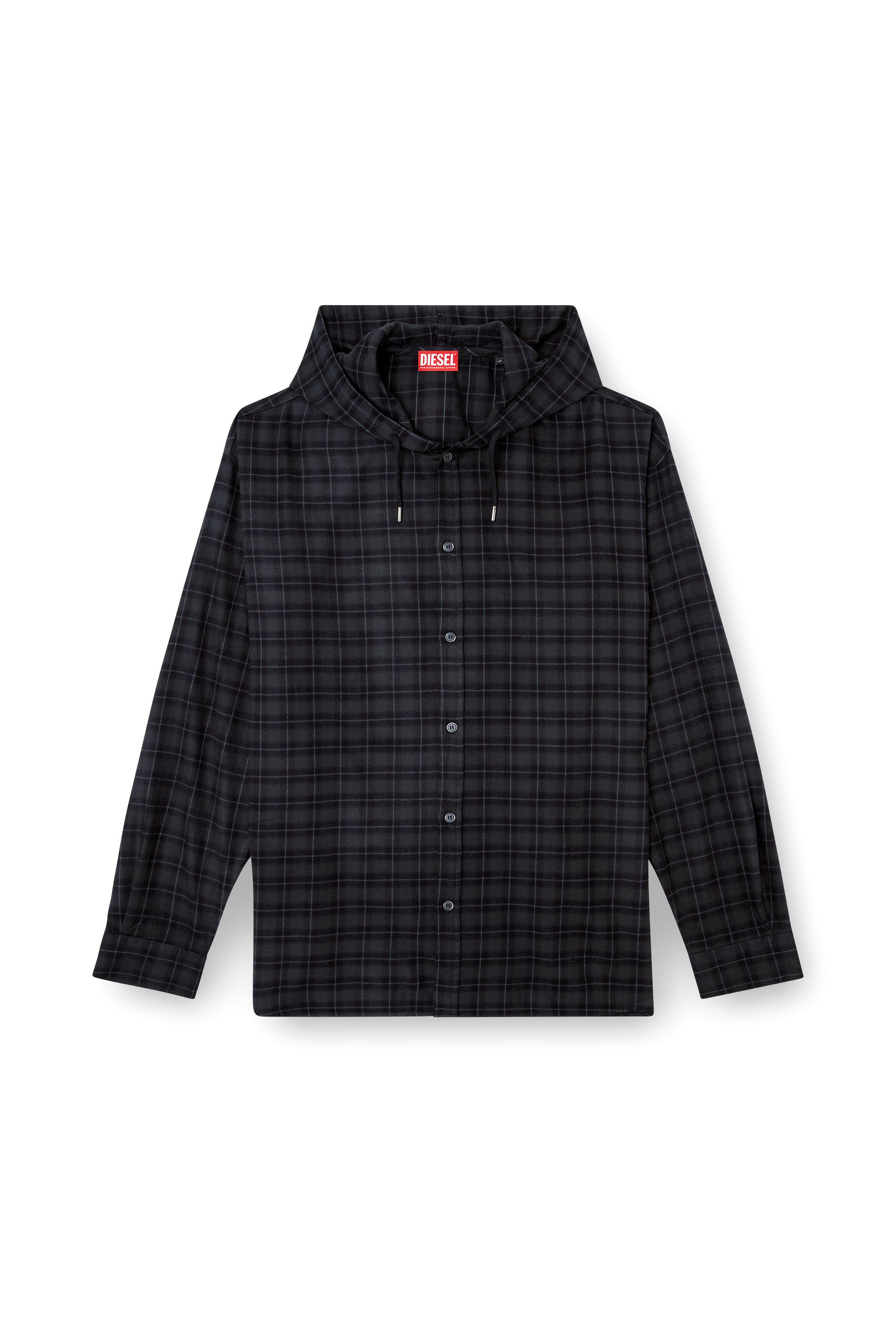 Diesel - S-DEWNY-HOOD-B, Chemise à capuche en flanelle à carreaux Homme in Noir - 3