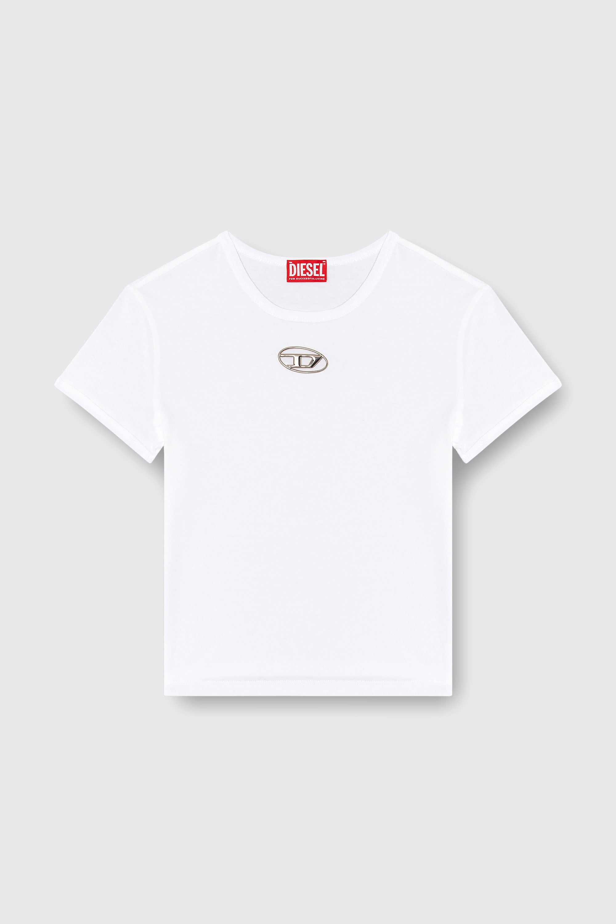 Diesel - T-UNCUTIE-LONG-OD-Q1, T-shirt slim fit avec cut-out Oval D Femme in Blanc - 2